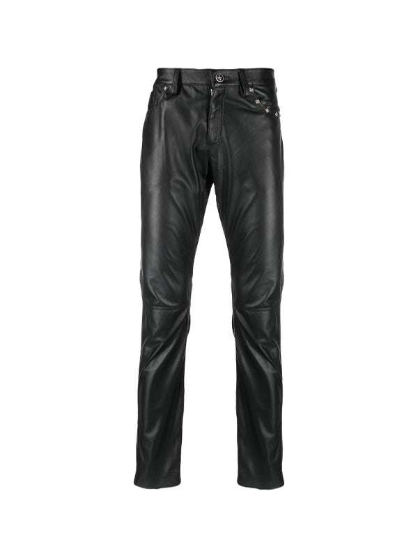 John Richmond Skinny Trousers In Faux Leather In Nero