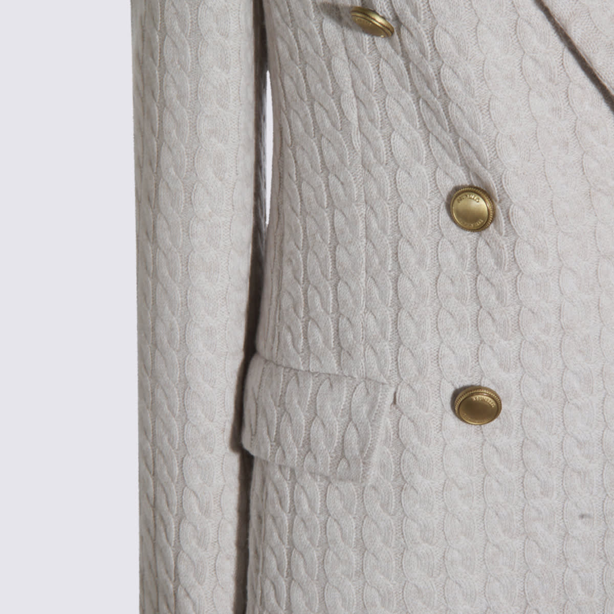 Brunello Cucinelli Cable-knit Double-breasted Coat In Gray