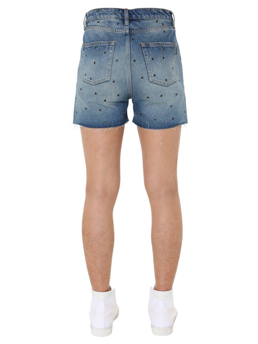 Saint Laurent Studded Denim Shorts In Azure