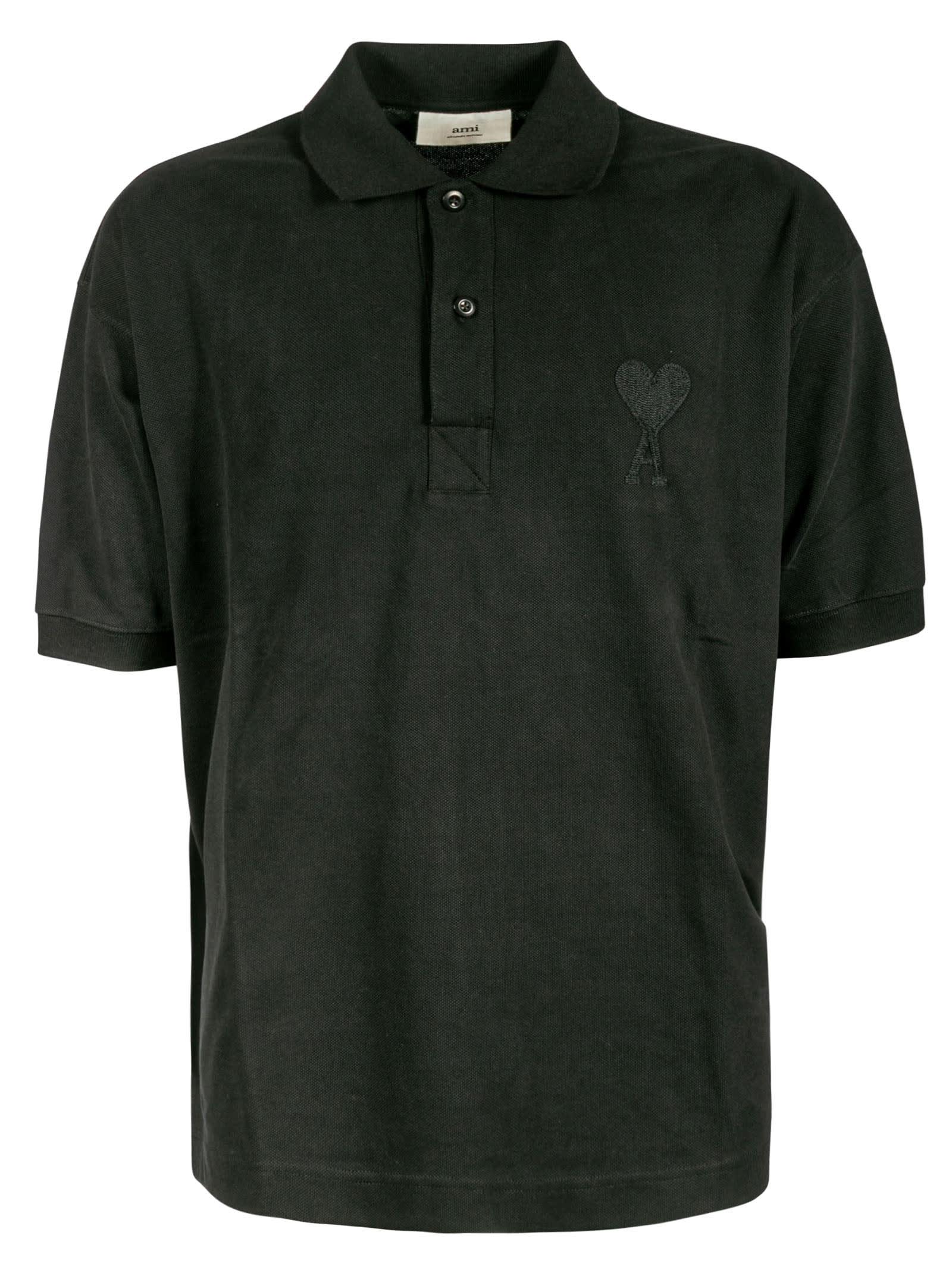 Ami Alexandre Mattiussi Embroidered Logo Polo Shirt In Black