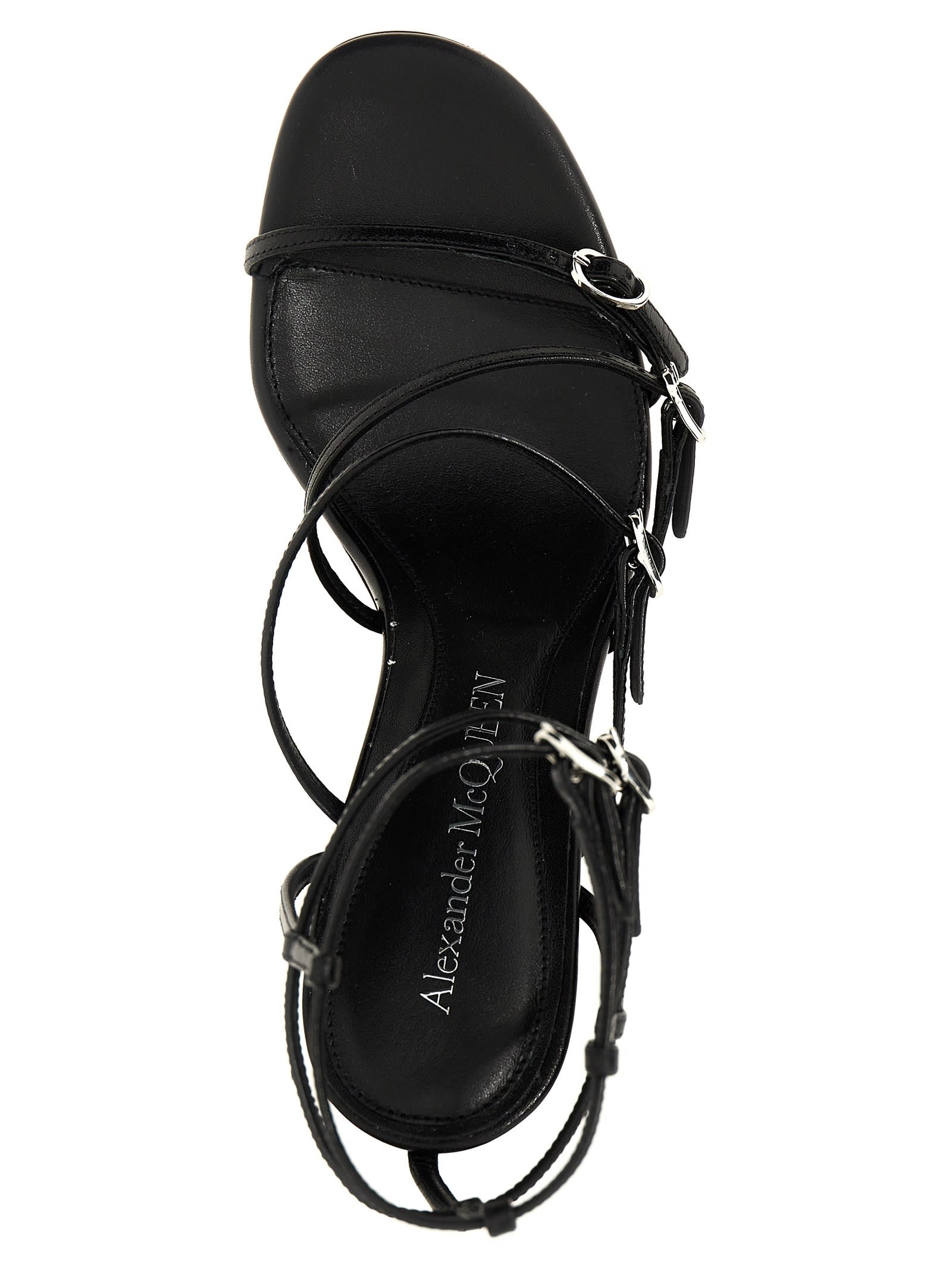 Shop Alexander Mcqueen Strap Leather Sandals In Nero