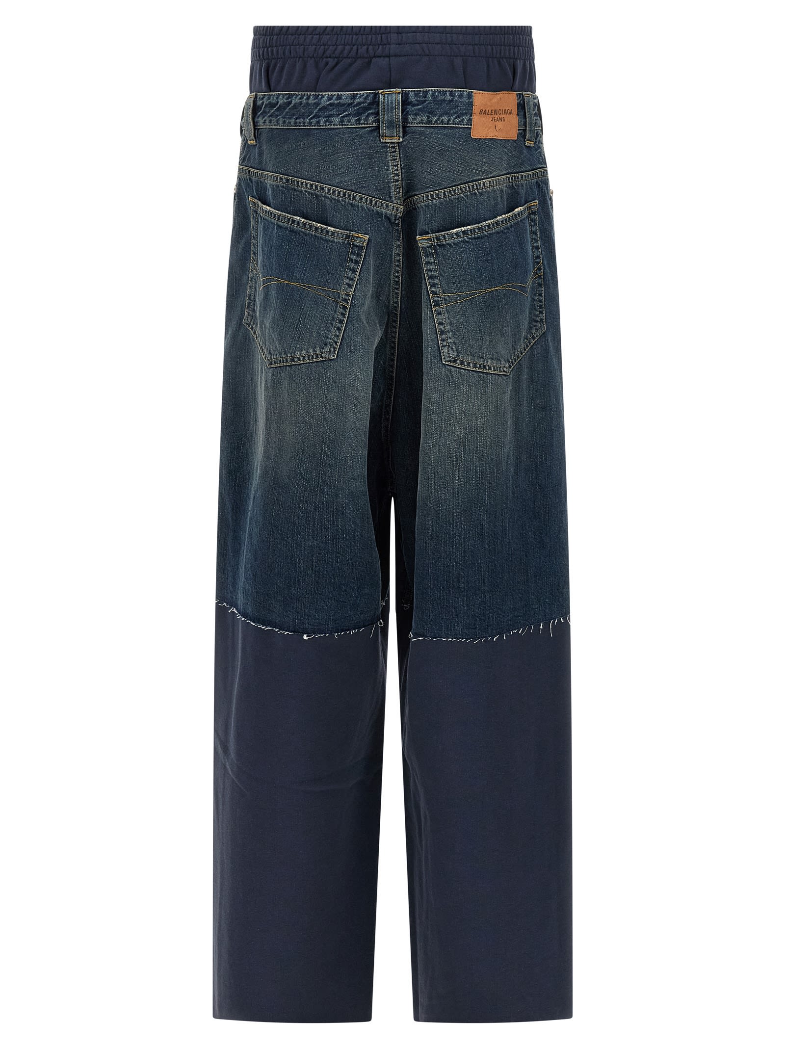 Balenciaga Denim Insert Joggers With Back Pocket In Blue