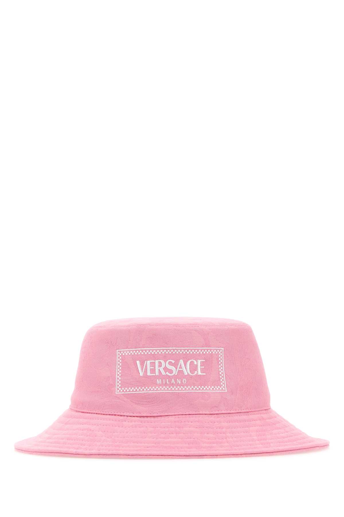 Shop Versace Pink Cotton Bucket Hat In Pinkwhite