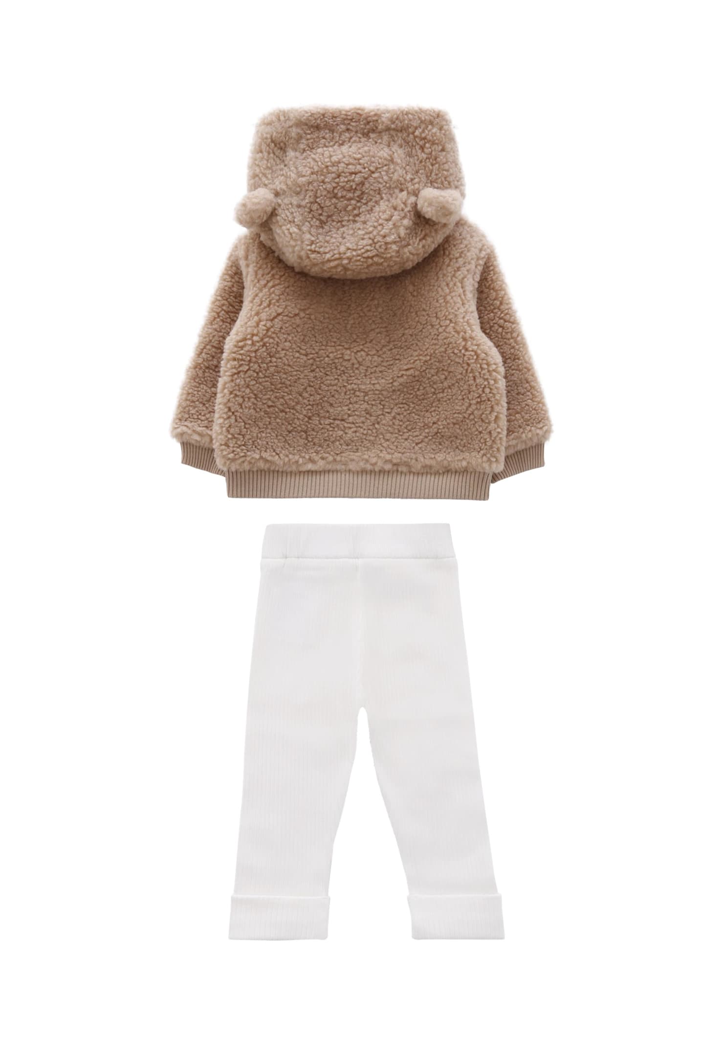 Moncler Beige Suit For Babykids With Logo In Brown