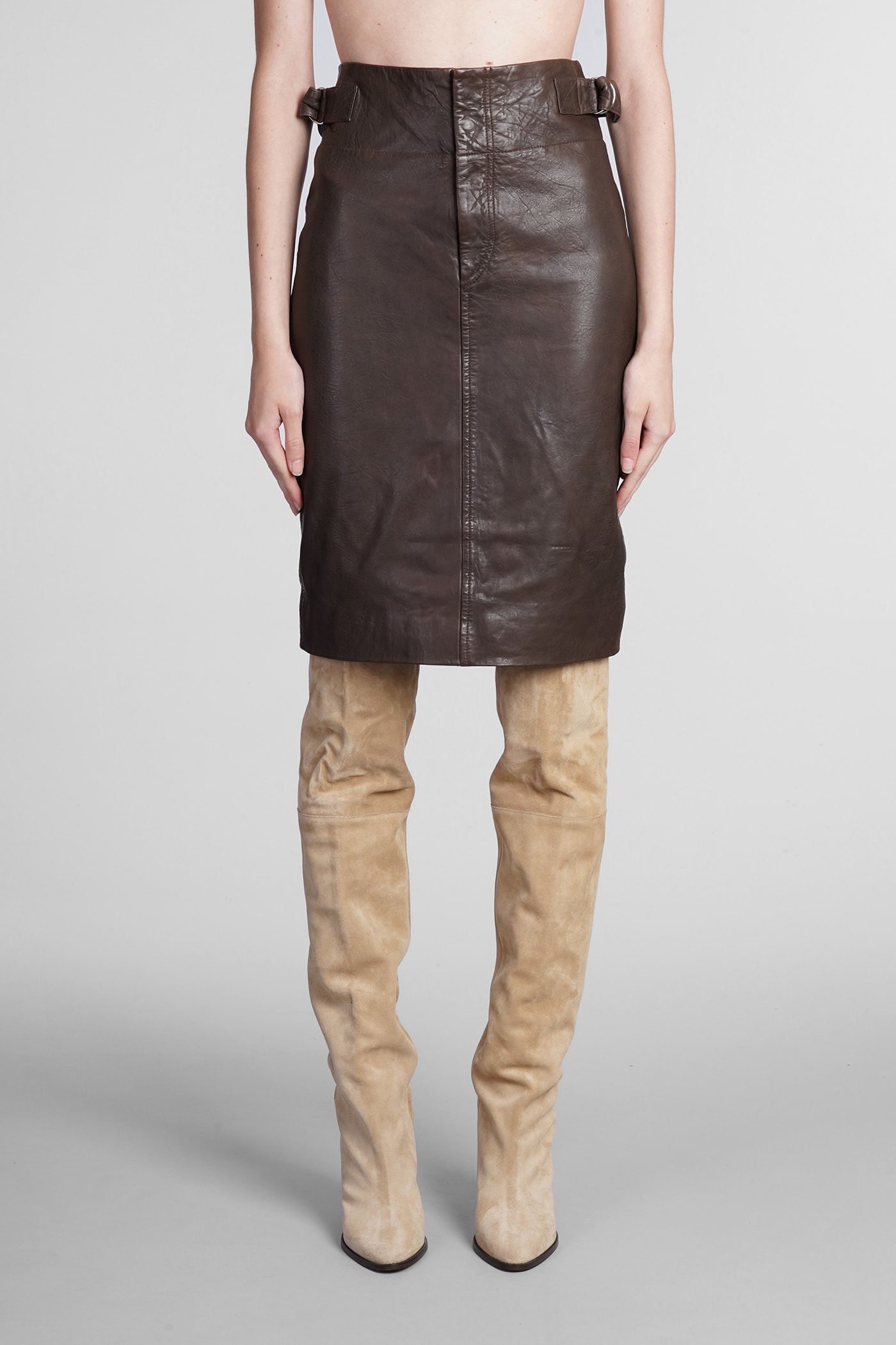 Isabel Marant Étoile Bertille Skirt In Brown Leather