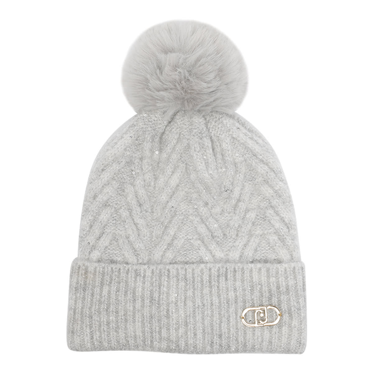 Liu •jo Pompom Chevron Beanie Hat In Gray