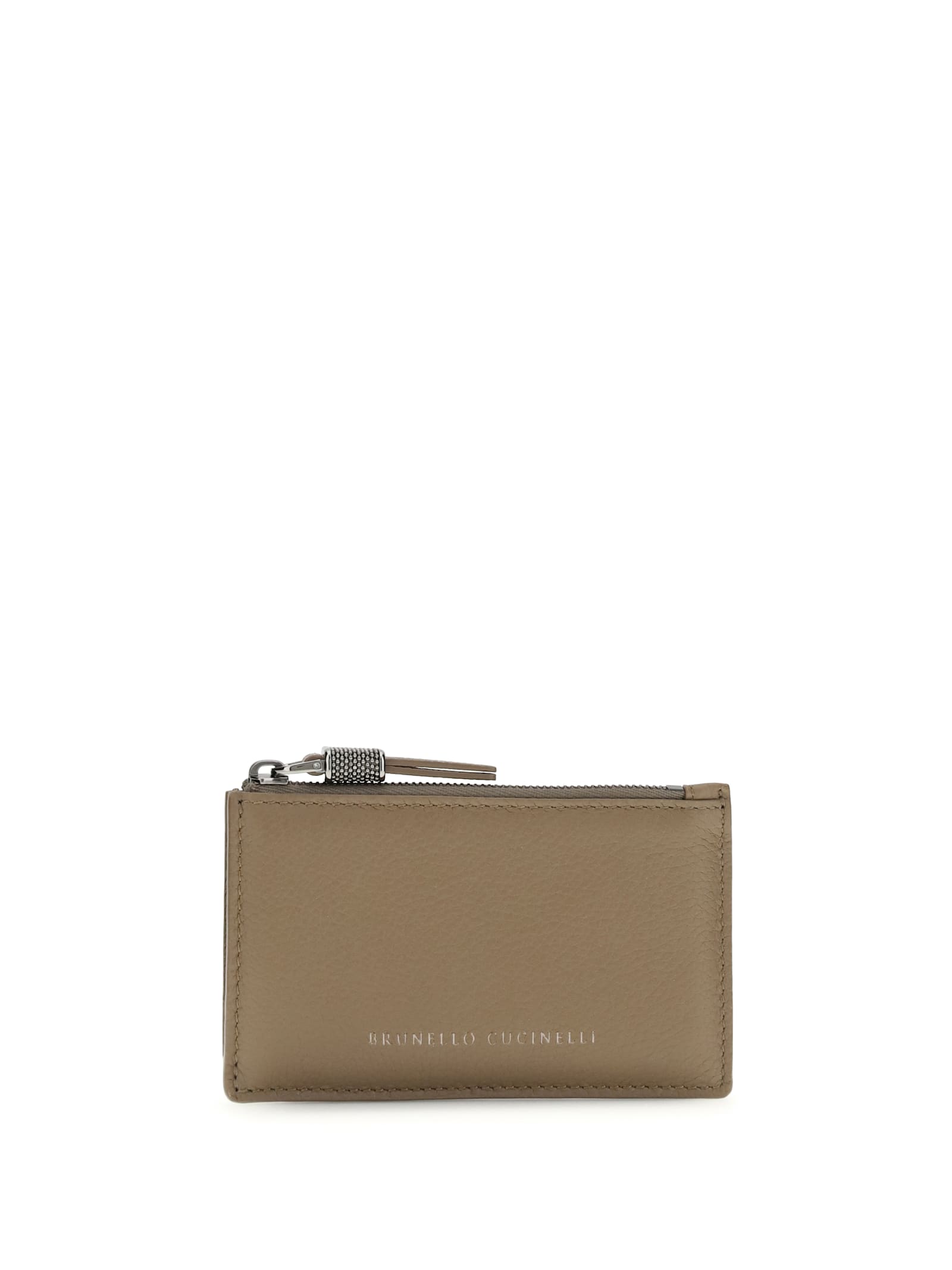 Brunello Cucinelli Leather Card Holder With Grain And Shiny Zipper Pull