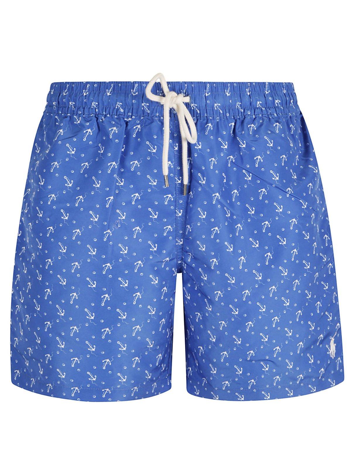 Anchor-printed Drawstring Swim Shorts