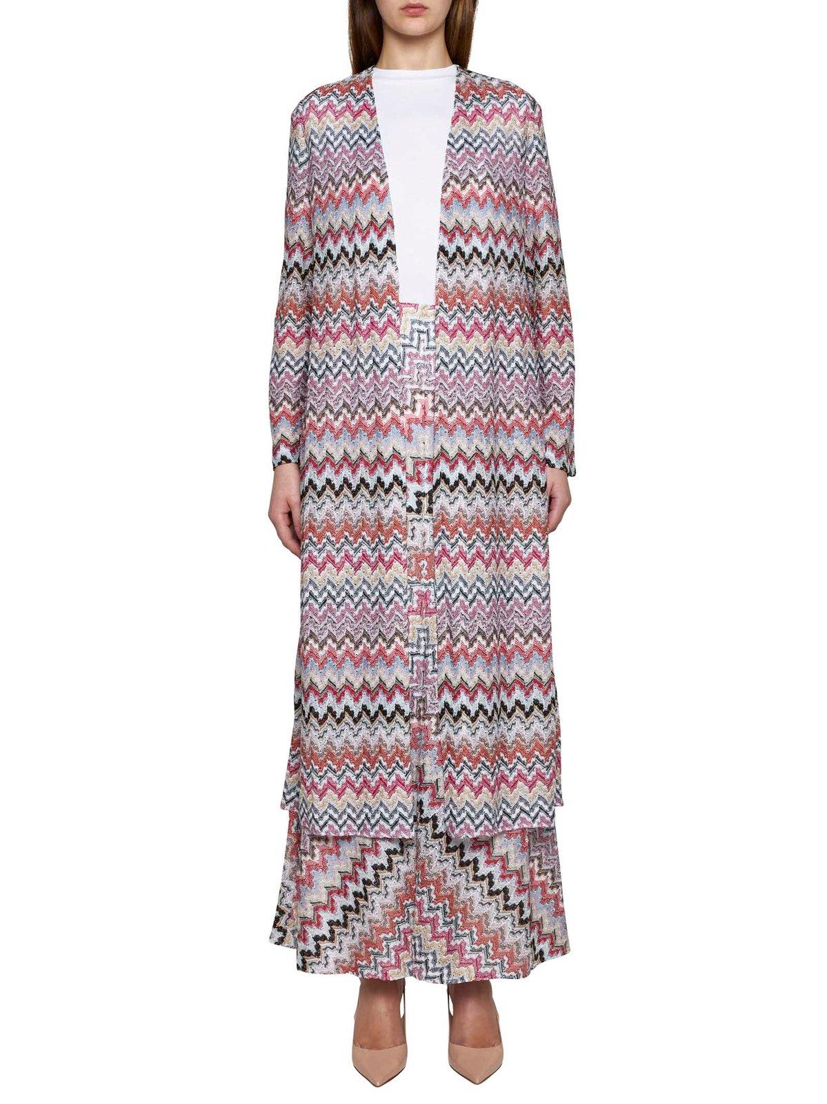 Shop Missoni All-over Patterned Long-sleeved Cardigan In Pink