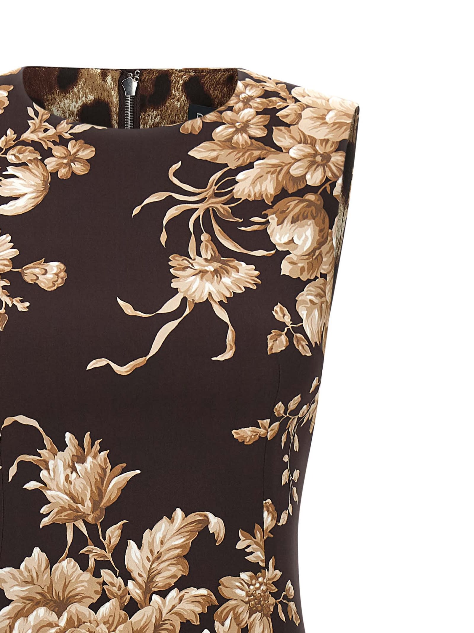 Dolce & Gabbana Rose Cretonne Charmeuse Sleeveless Midi Dress In Black
