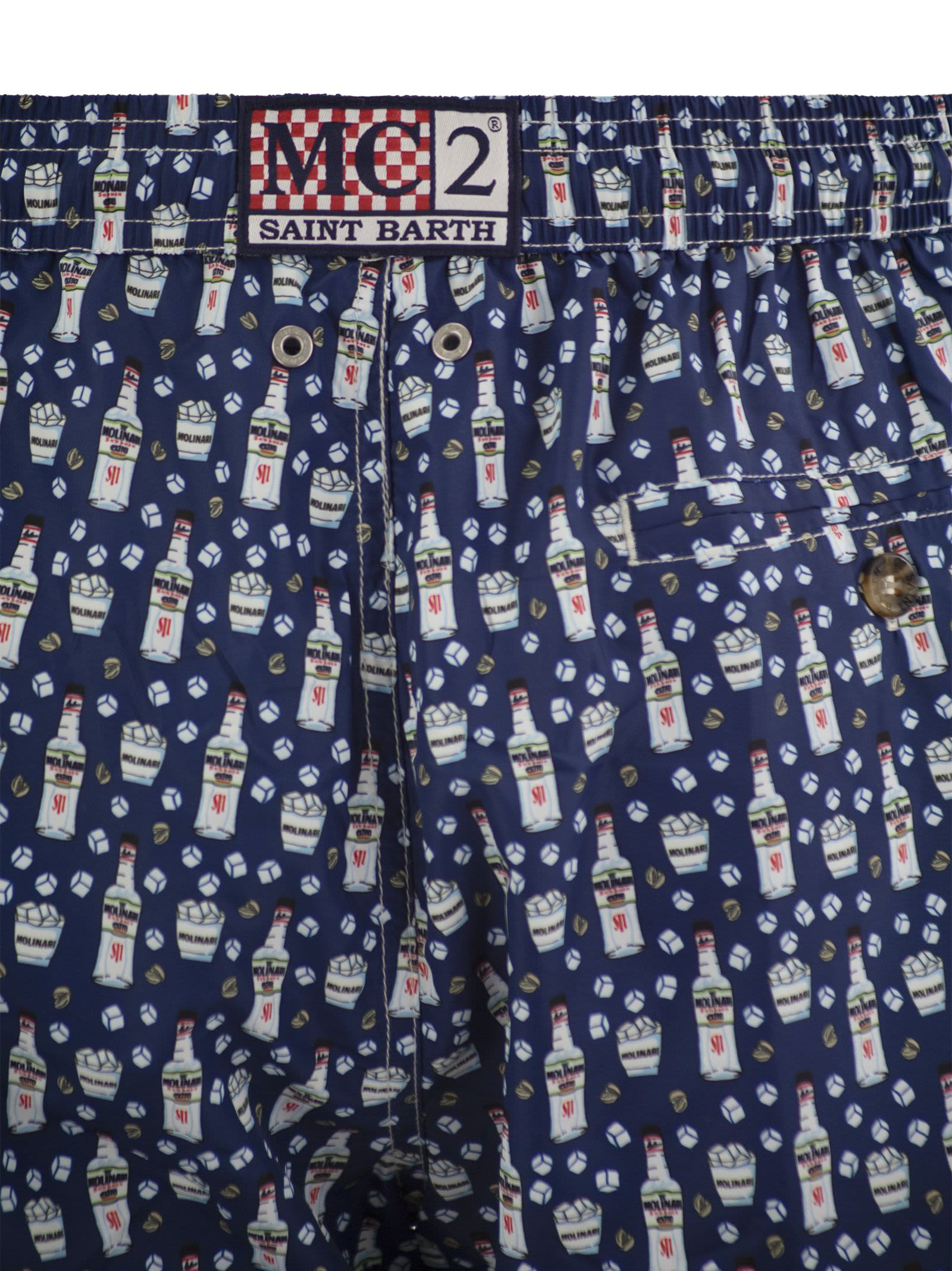 Shop Mc2 Saint Barth Lightweight Fabric Swim Boxer Shorts With Print In Blue