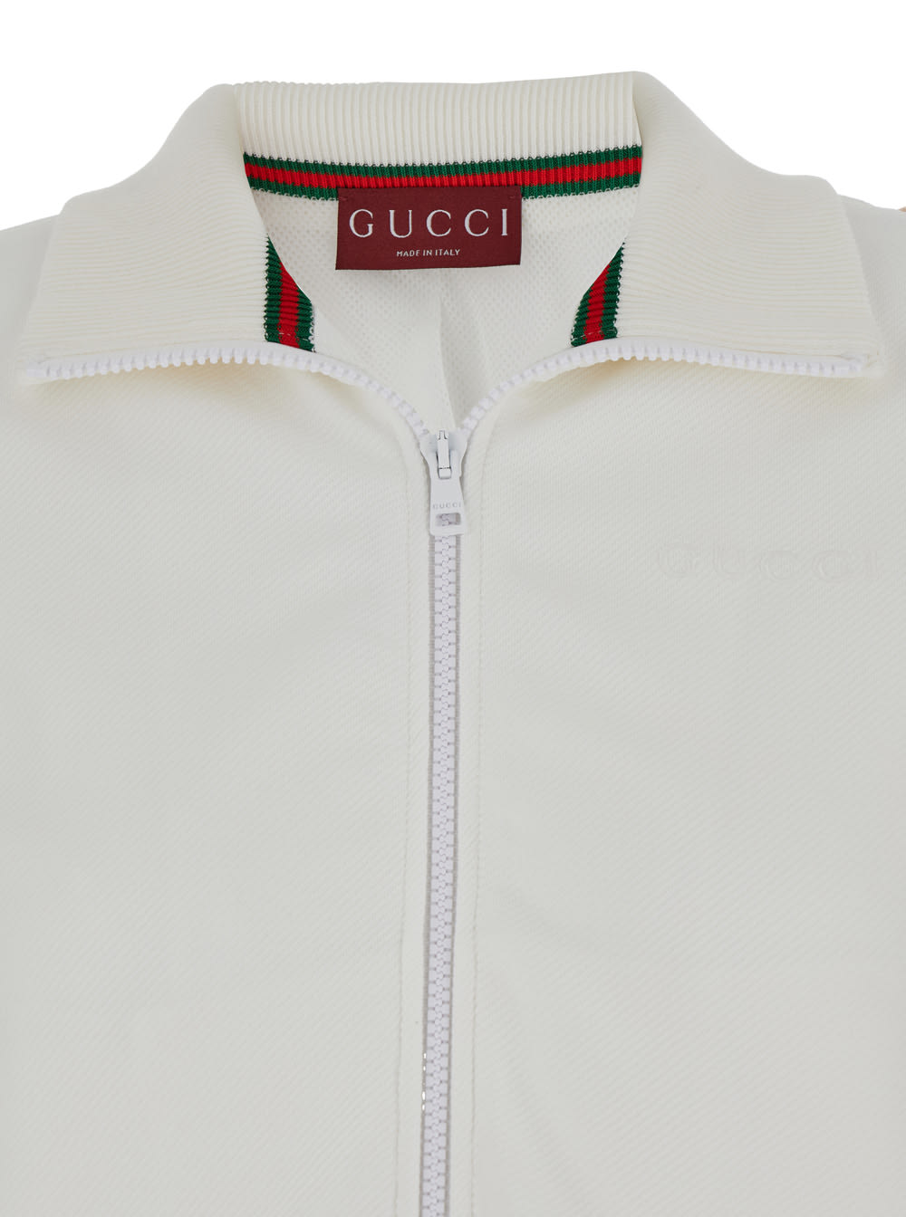 Gucci White Crop Sweatshirt With Web Detail In Polyamide Woman In White