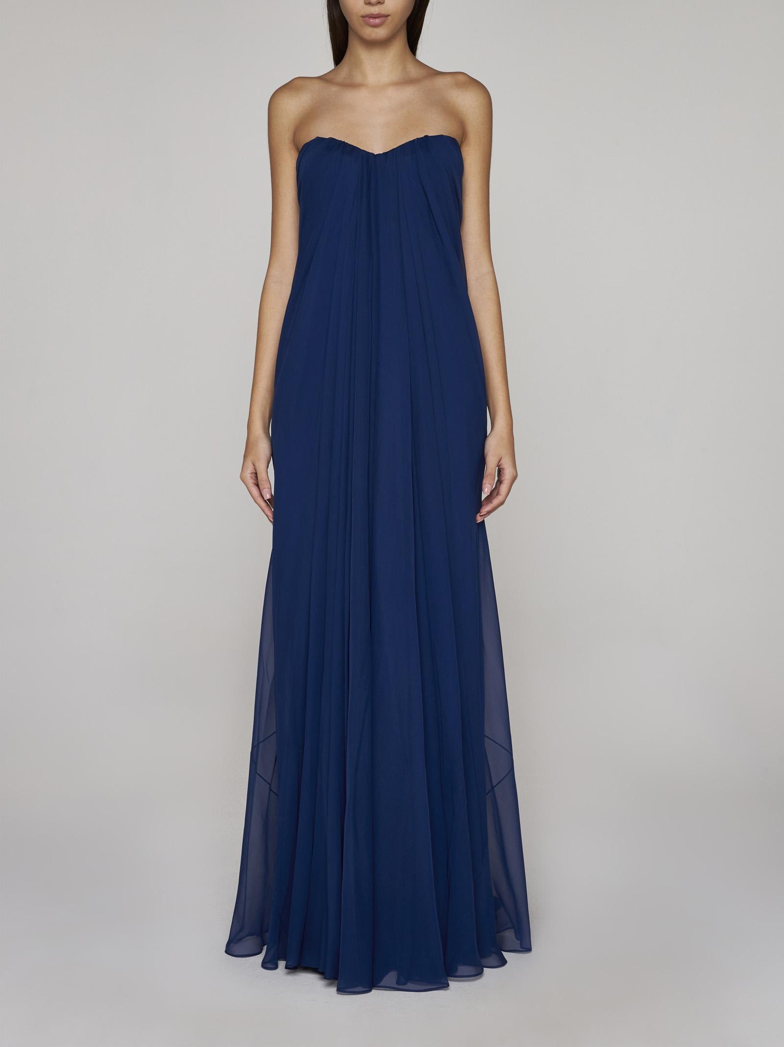 Shop Alexander Mcqueen Silk Bustier Long Dress In Blue