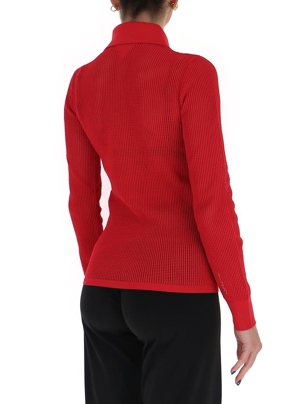 Bottega Veneta Mesh Buttoned Cardigan In Red