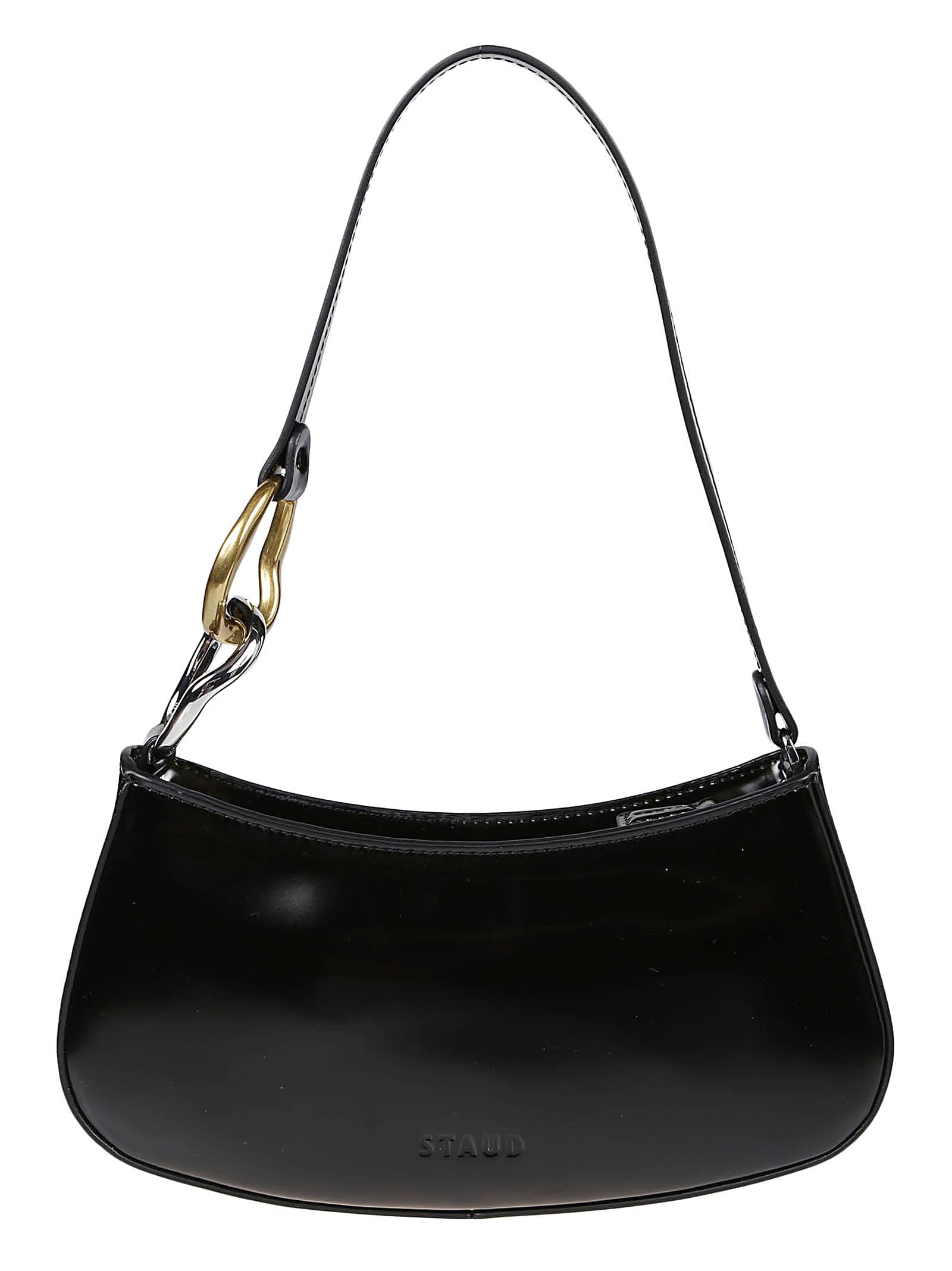 Staud Ollie Polished Leather Top Handle Bag In Black