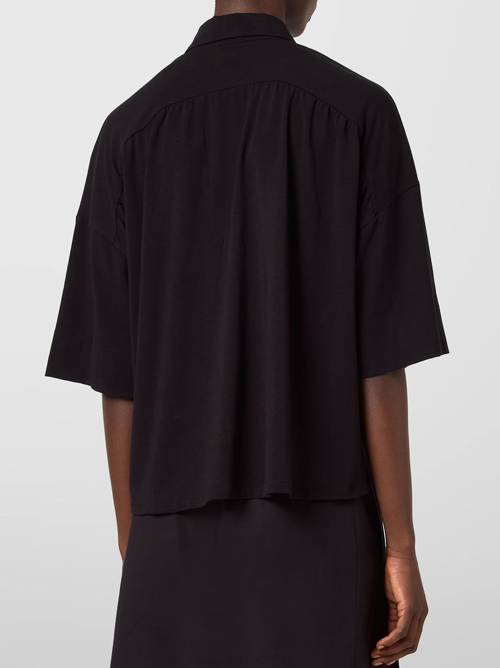 Shop Alpha Studio Solid Color Cotton Jersey Short Shirt In Black