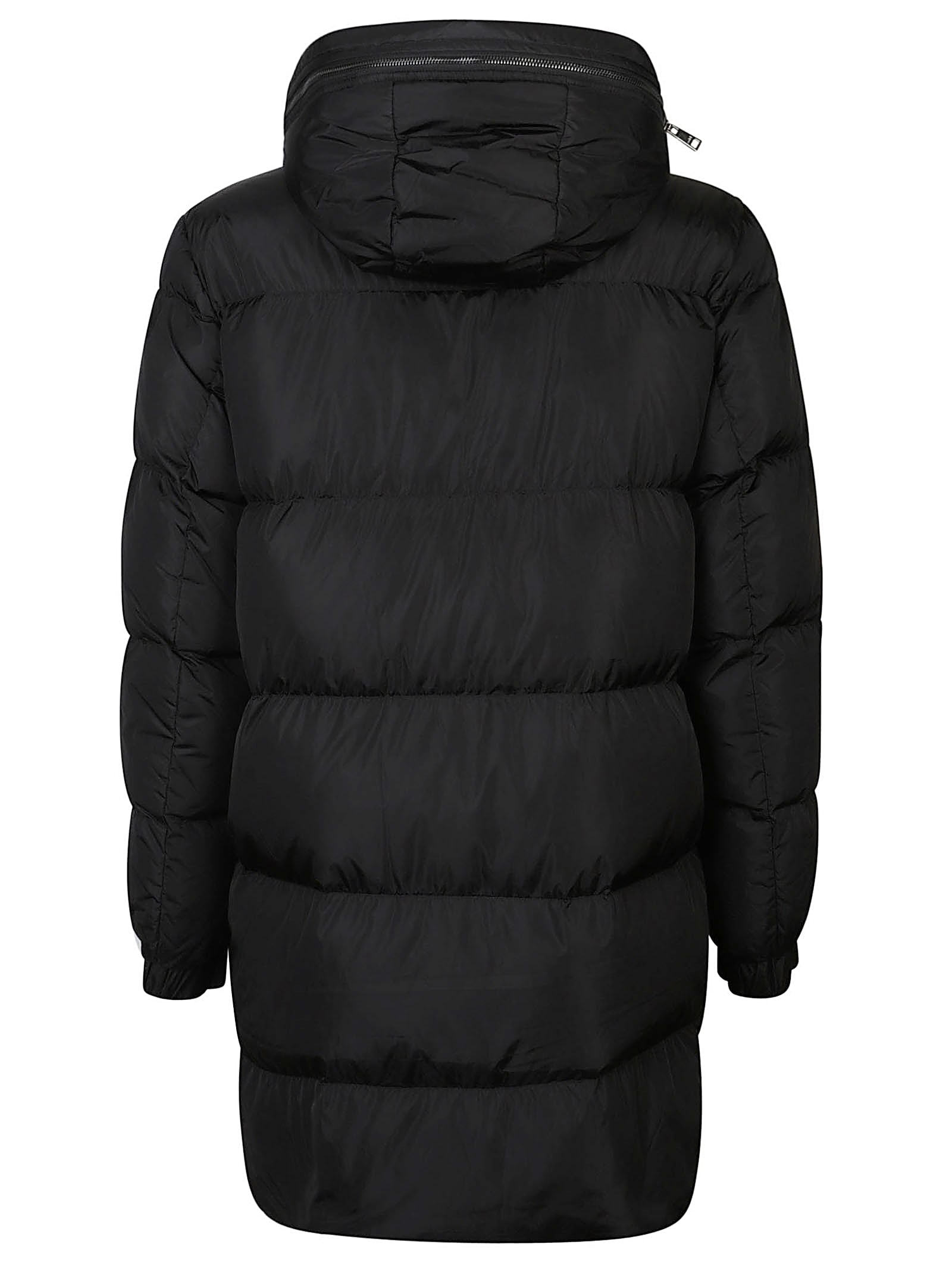 Add Long Quilted Down Jacket With Non-removable Hood In Black