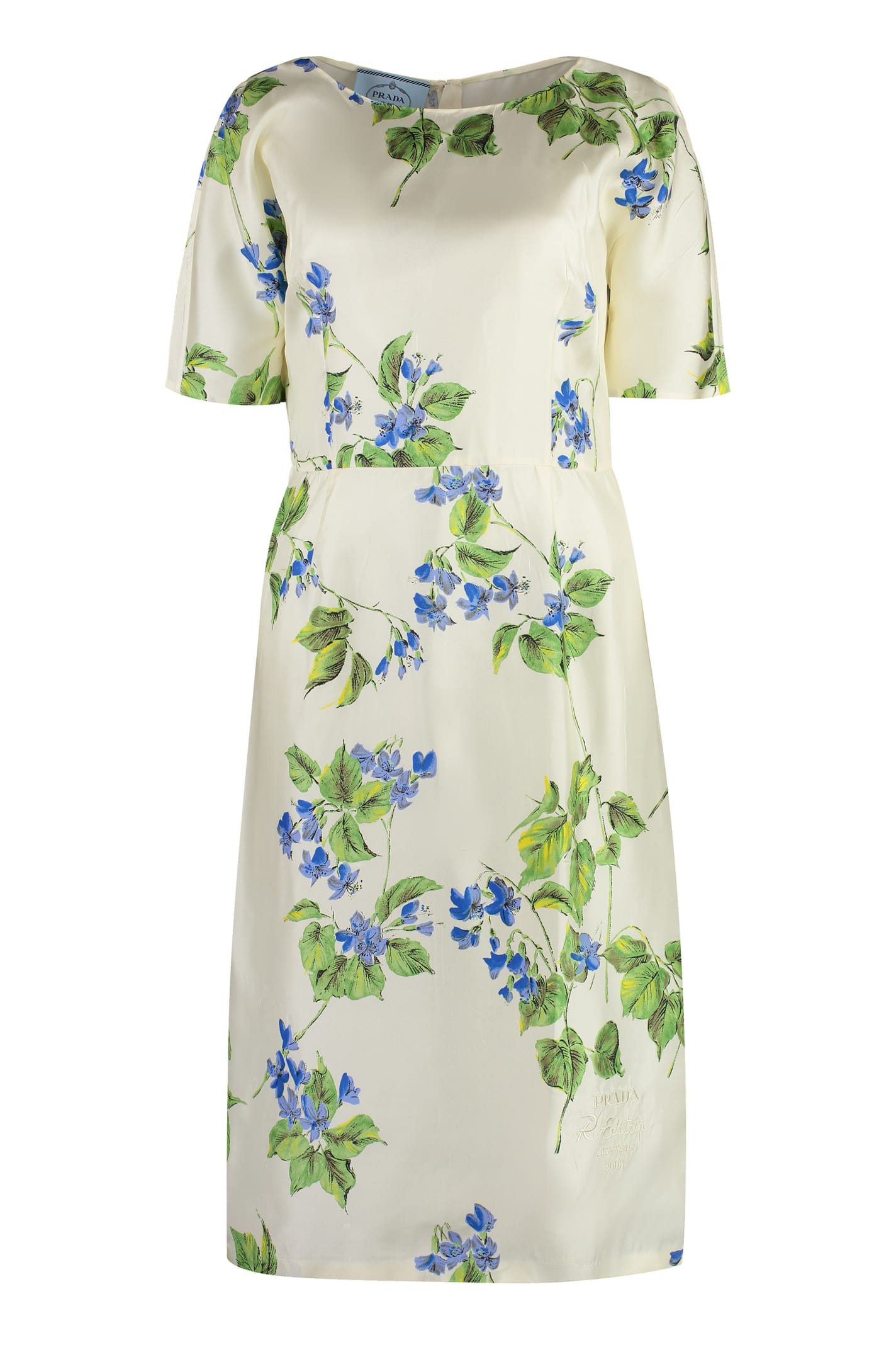 Shop Prada Printed Silk Dress In Ivory