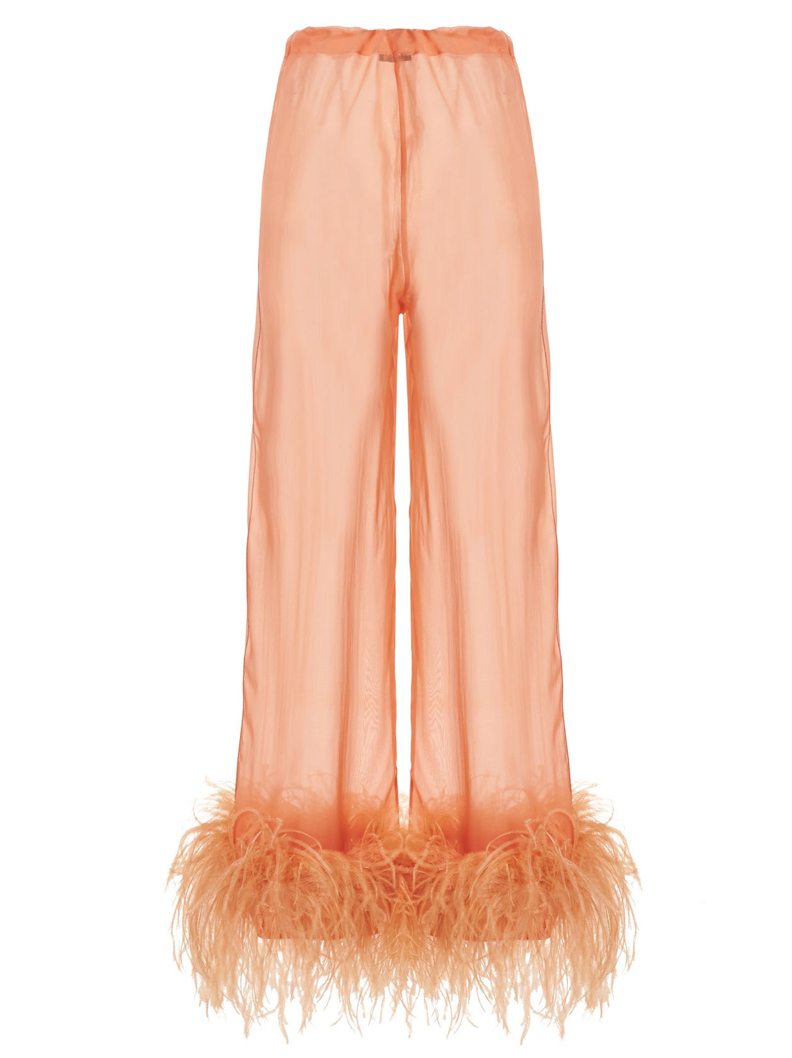 Shop Oseree Feather Silk Pants In Pink