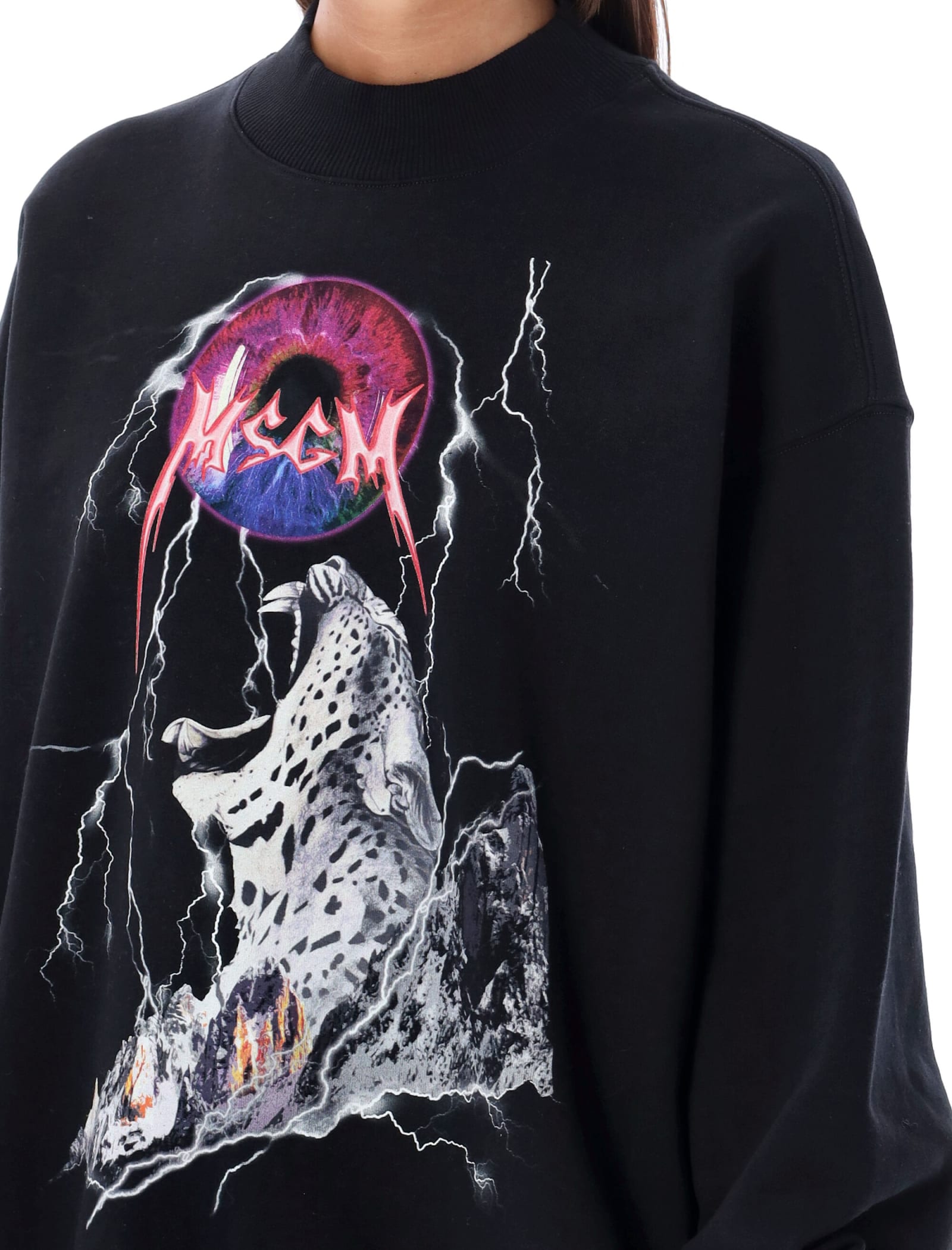 Shop Msgm Crewneck Panther Rock Sweatshirt In Black