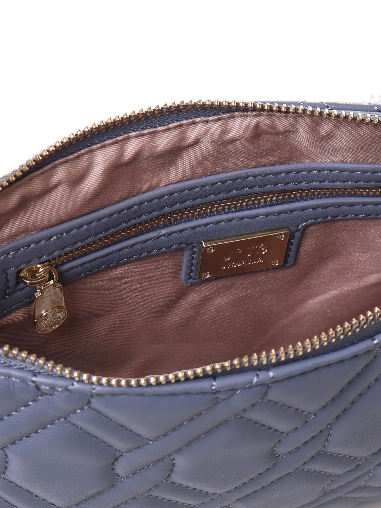 V73 Clutch With Zip And Bracelet Handle In Denim