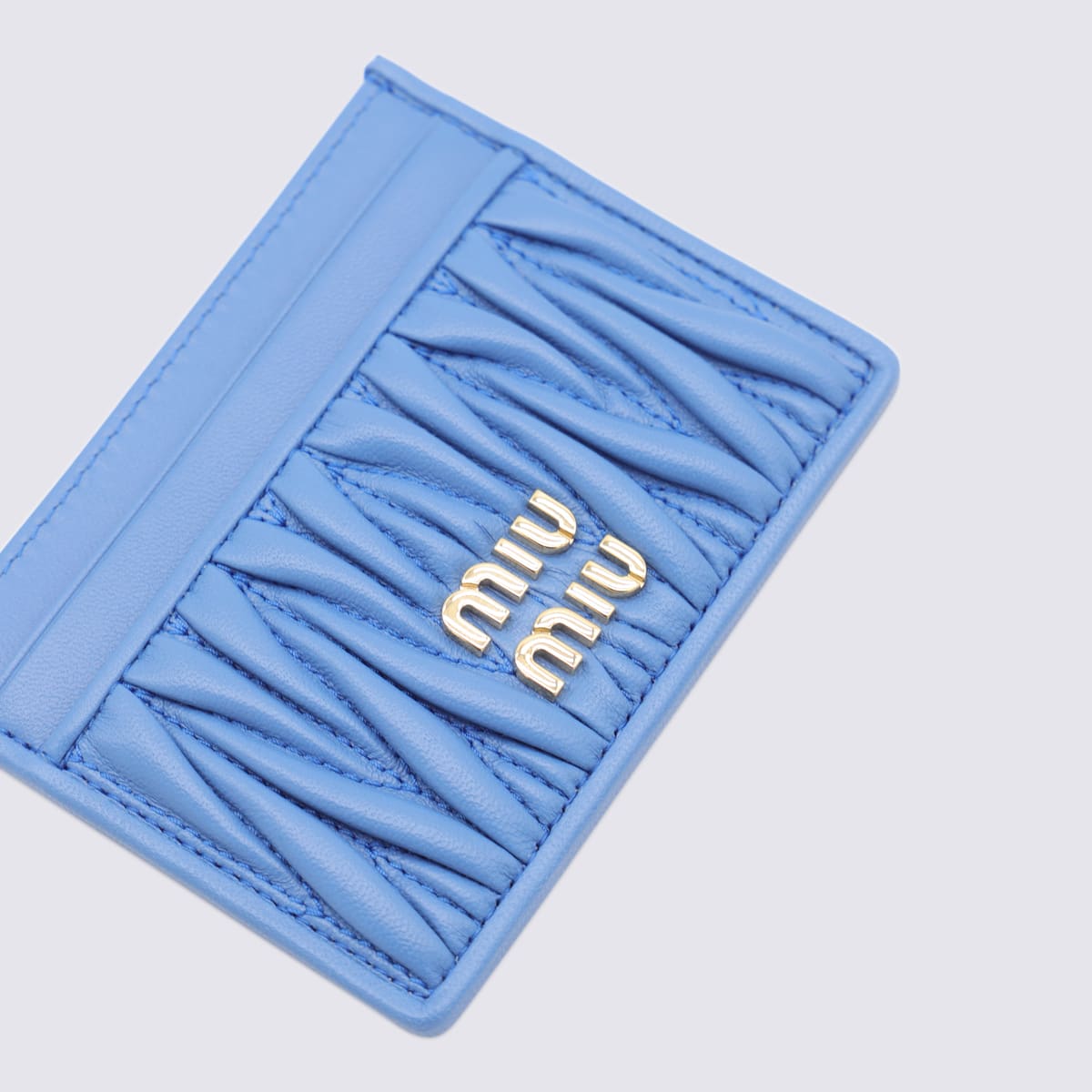 Miu Miu Light Blue Leather Card Holder In Blue