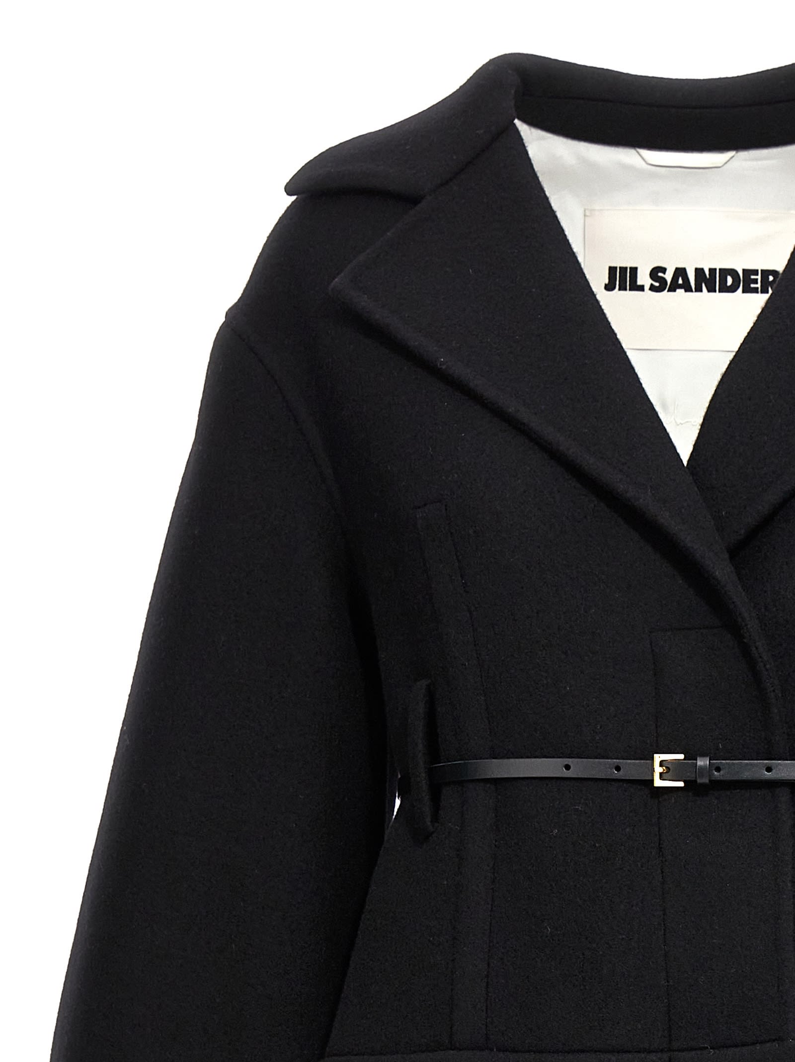 Shop Jil Sander Long Wool Coat In Black