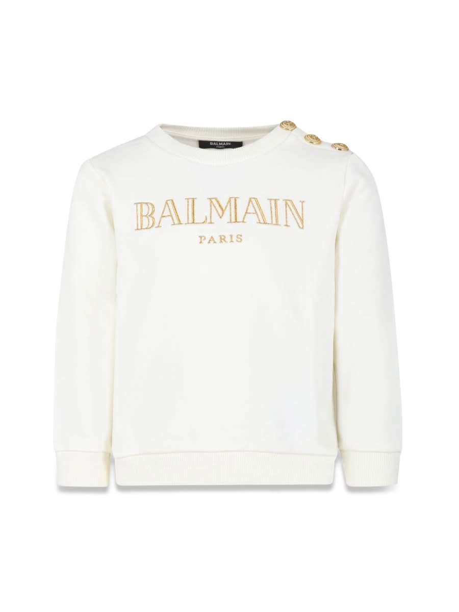 Balmain Ivory Sweatshirt For Girl With Logo In Ivory