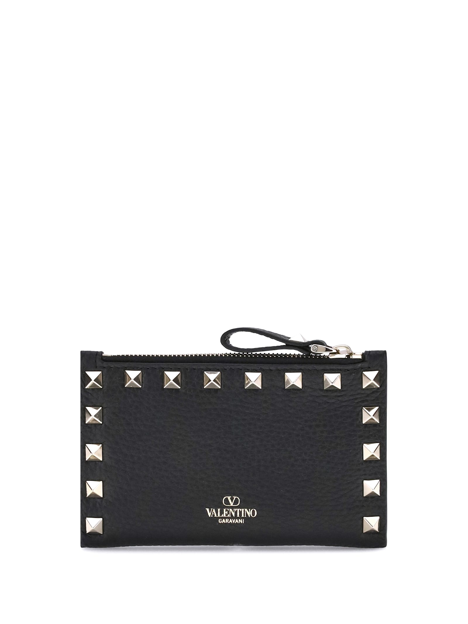 Valentino Garavani Roskstud Zip-up Coin Purse In Black
