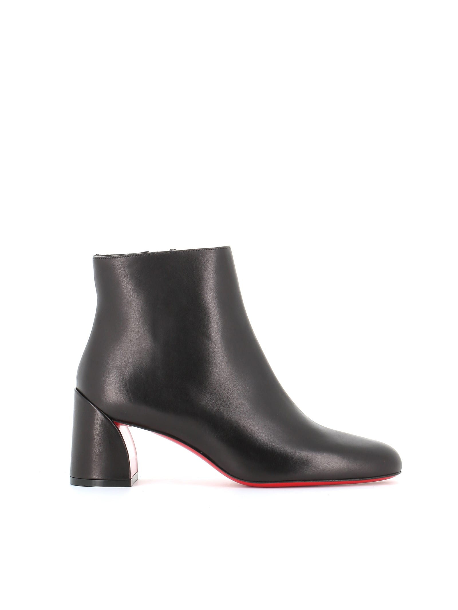 Christian Louboutin Turela Leather Side-zip Red Sole Booties In Black