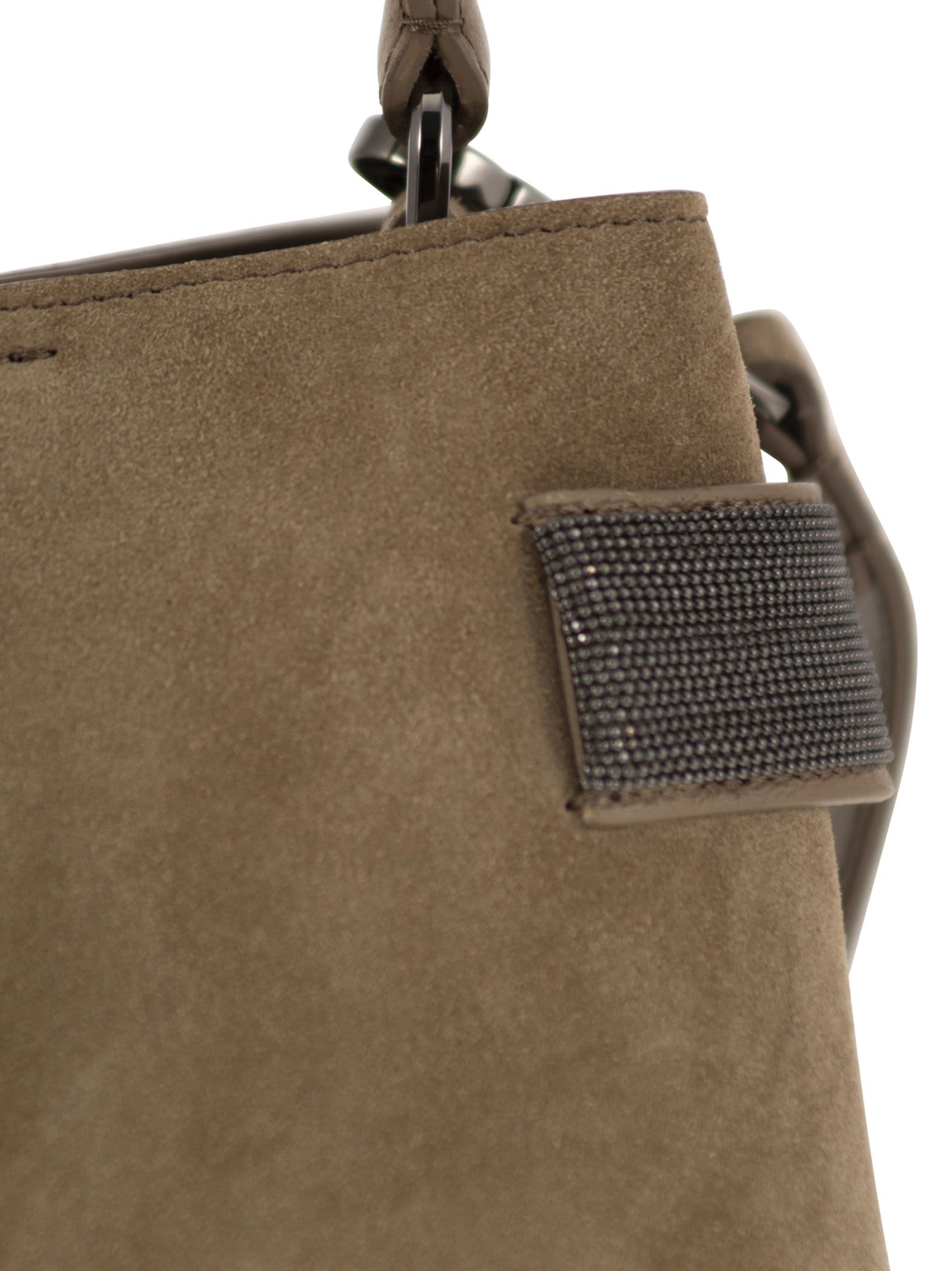 Brunello Cucinelli Essence Precious Bands Small Top-handle Bag In Hazelnut