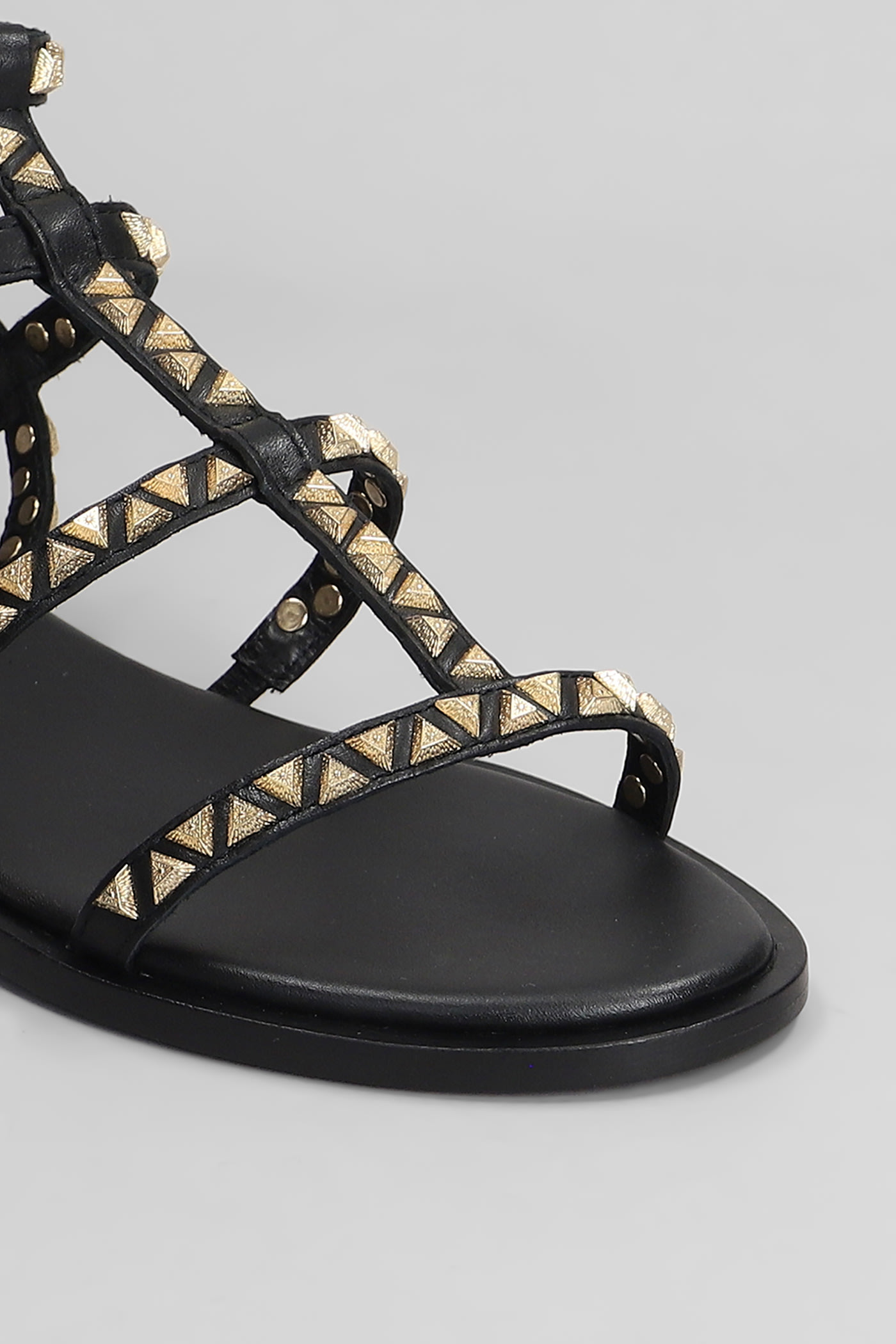 Ash Ankle Strap Leather Flat Sandals With Studs