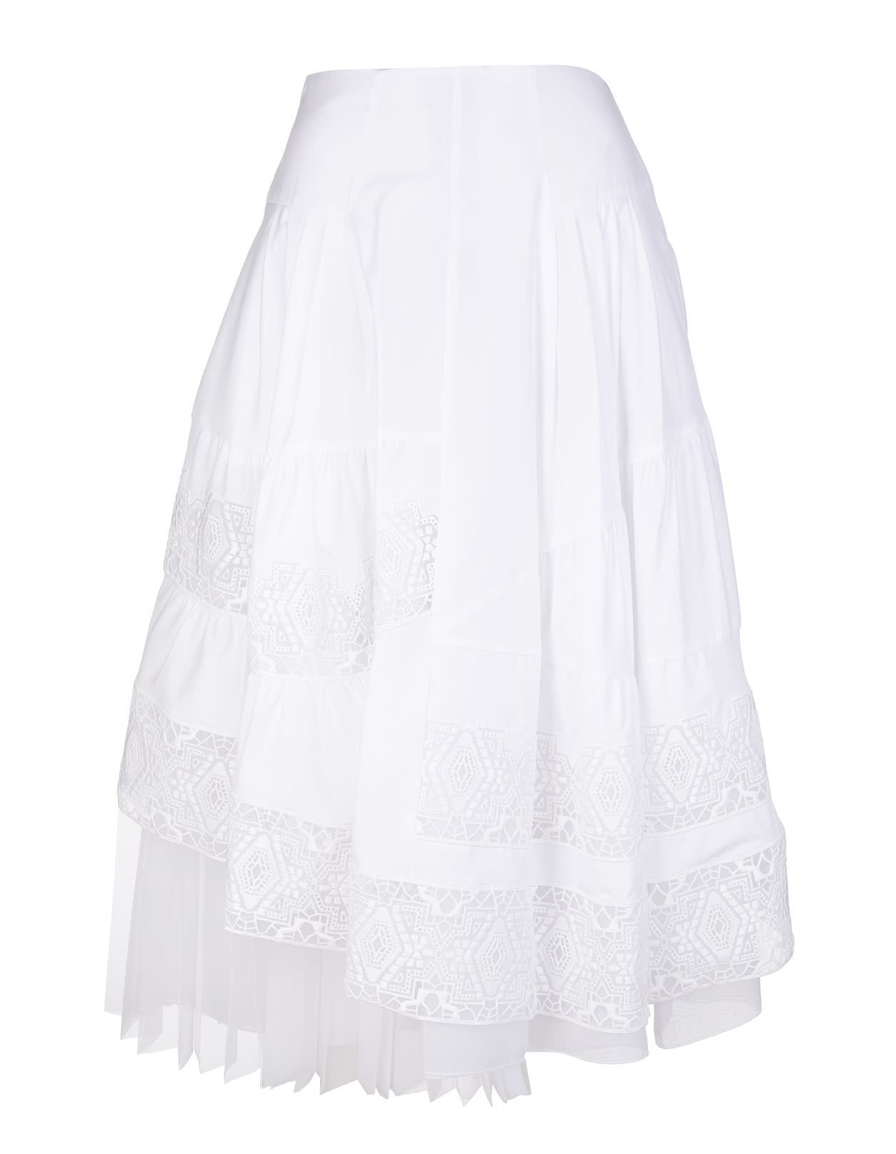 Ermanno Scervino White Flounced Skirt With Macrame And Embroidery