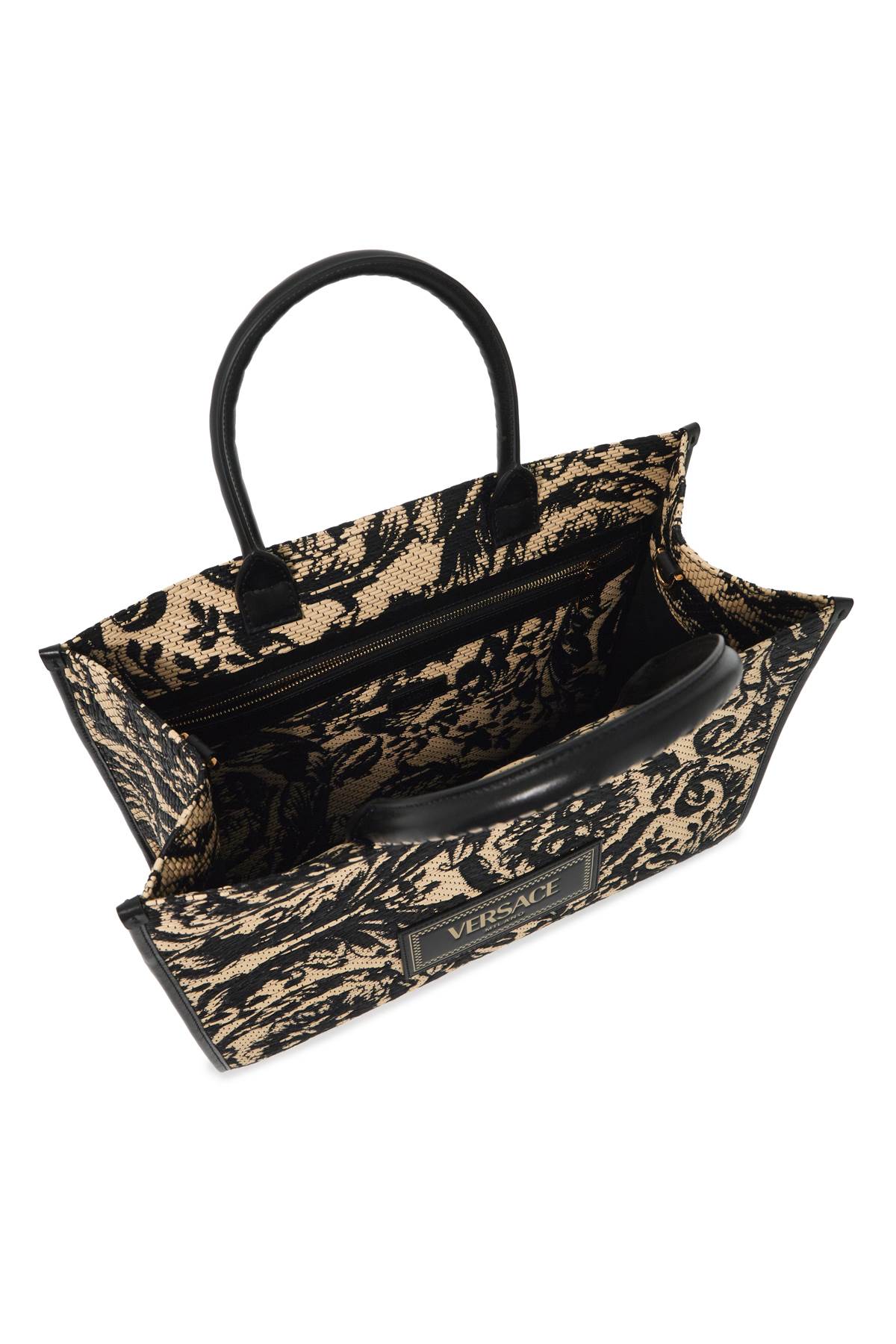 Shop Versace Medium Athena Barocco Tote Bag In Raff In Multicolor Black- (orange)