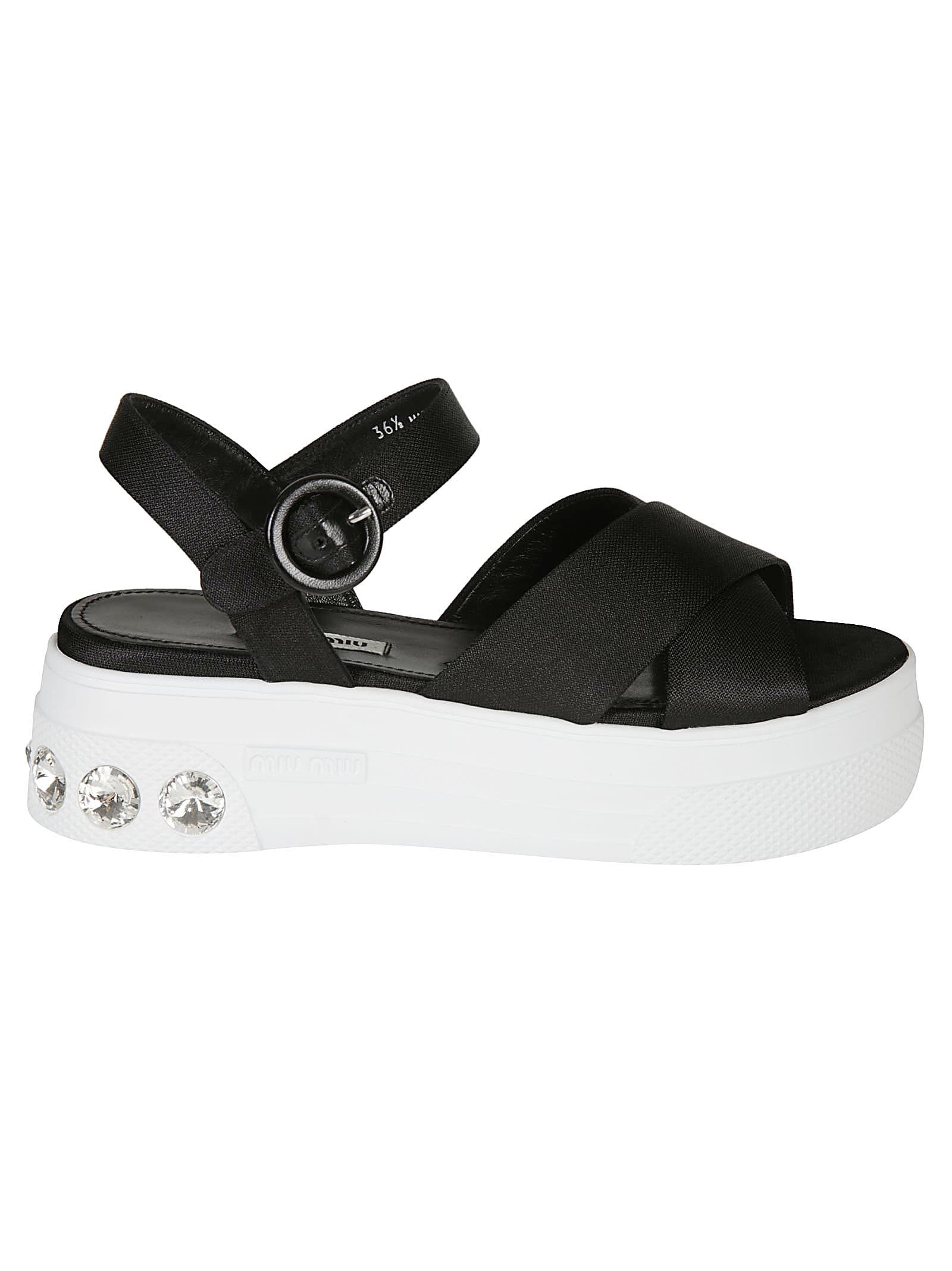 Miu Miu Crystal-embellished Satin Platform Sandals In Black