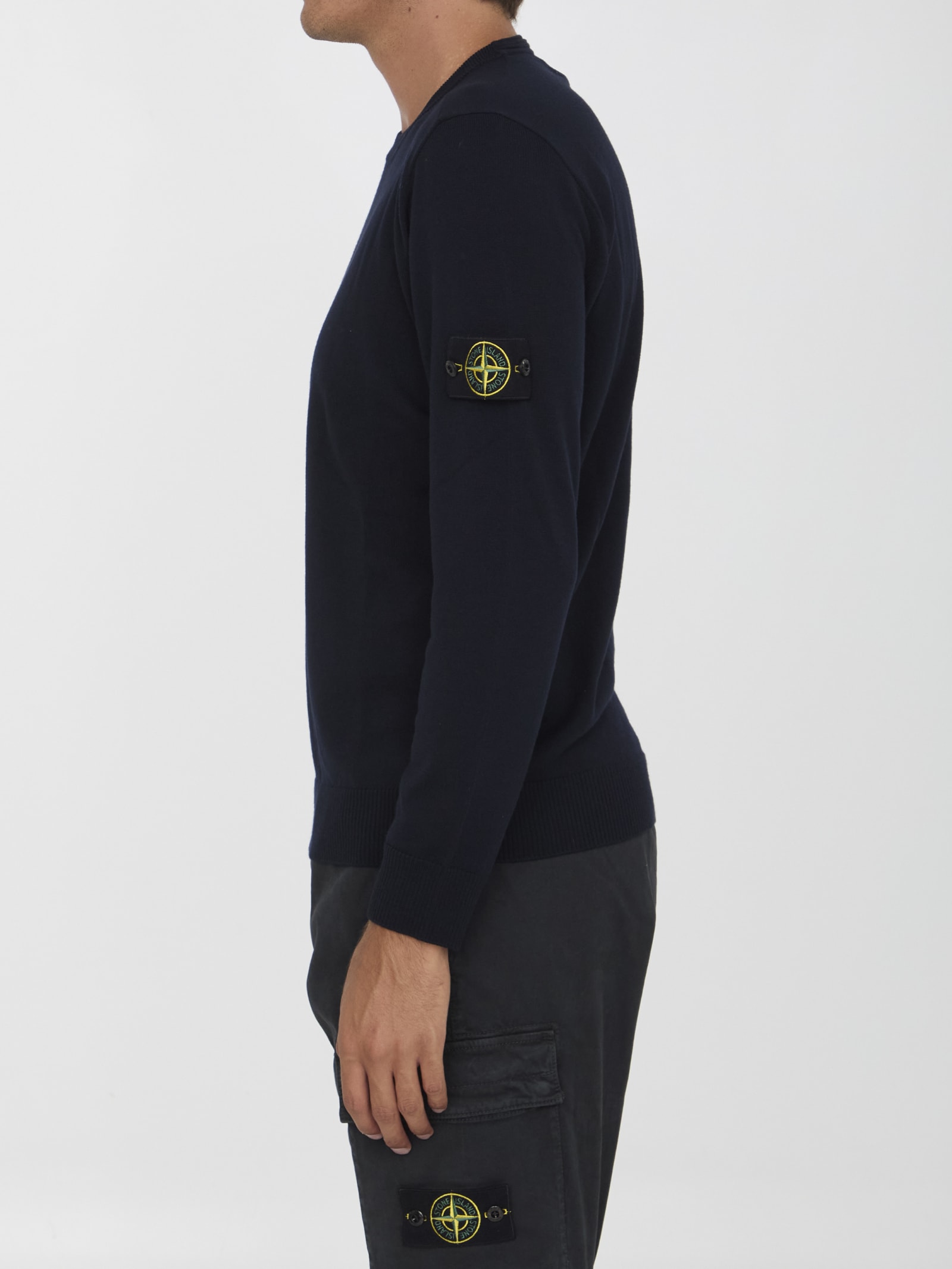 Shop Stone Island Wool Jumper In Bleu