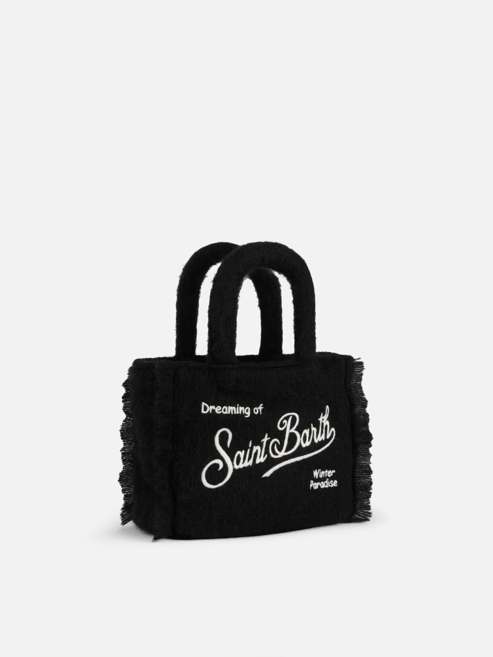Mc2 Saint Barth Wooly Mini Vanity Fringed Black Bag In Black