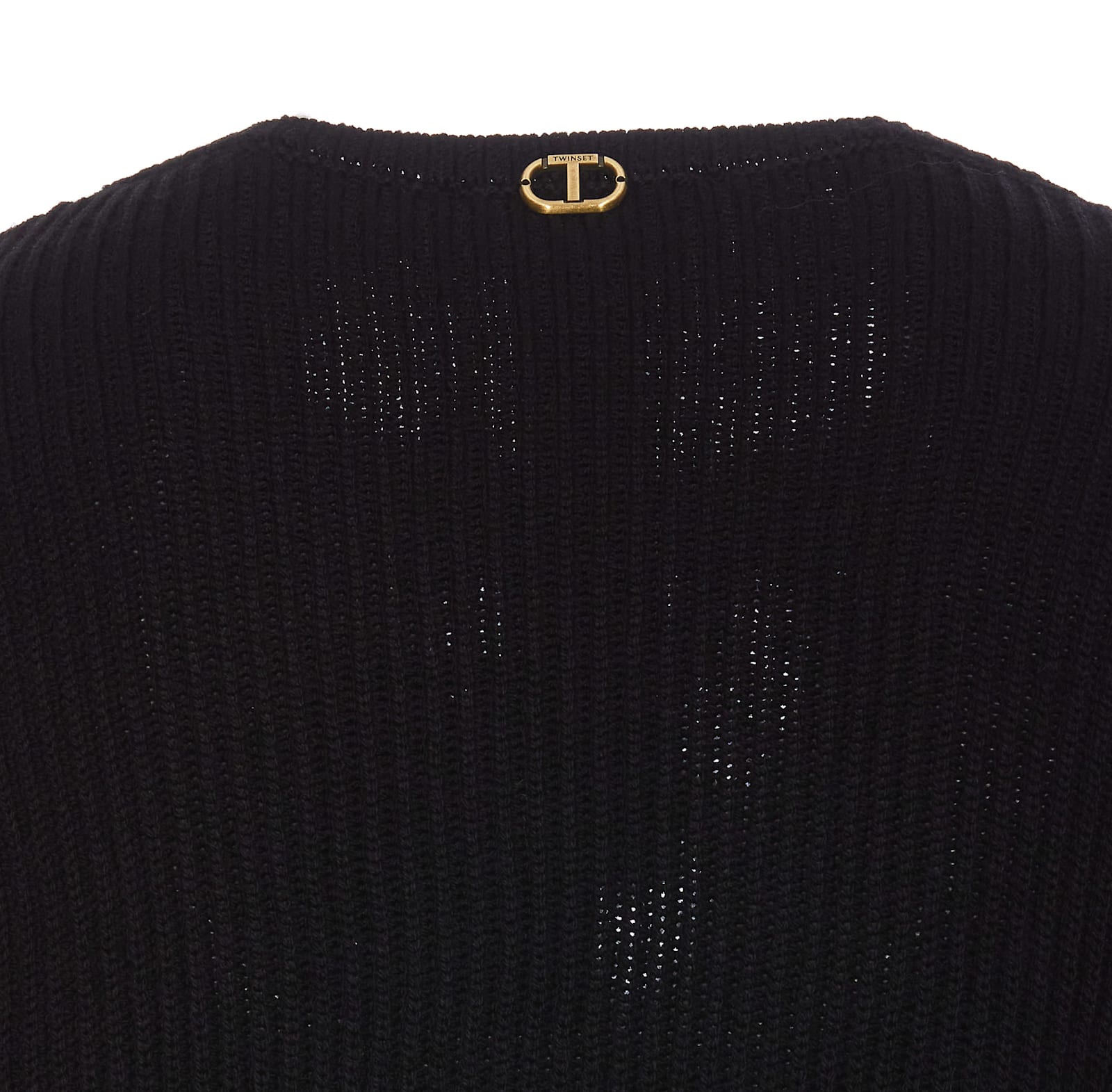 Shop Twinset Knit Mix Wool Sweater In Black