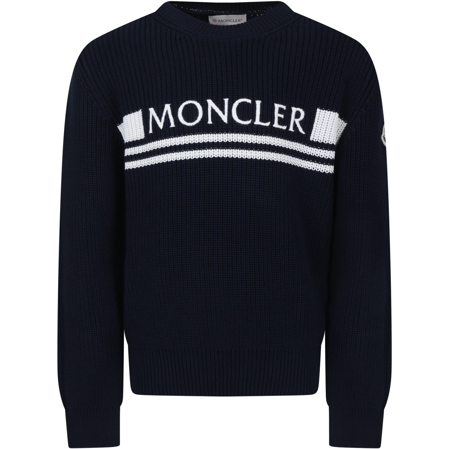 Shop Moncler Blue Sweater For Boy With Logo