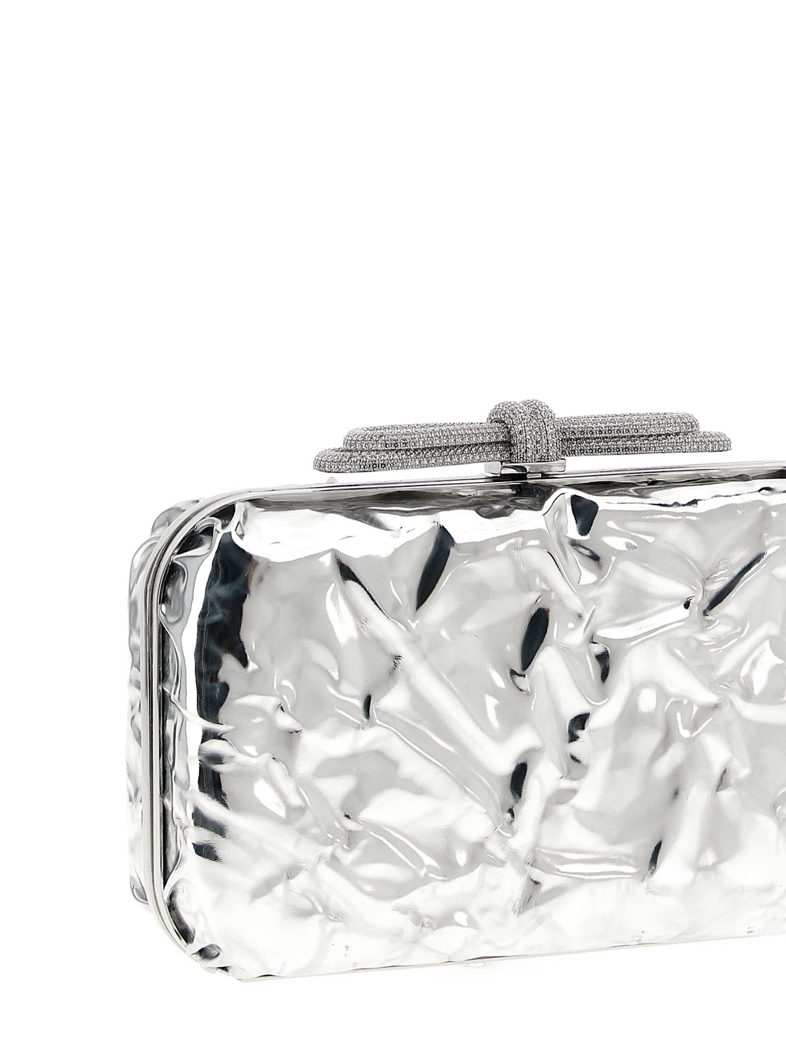 Mach &amp; Mach Double Bow Wrapped Mirror Clutch In Silver