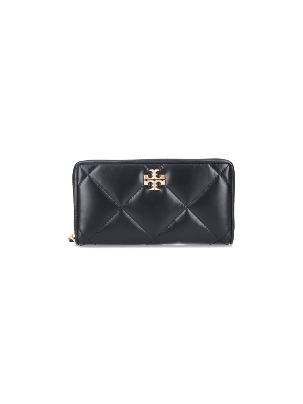Tory Burch Kira Diamond Quilt Zip Continental Wallet In Black