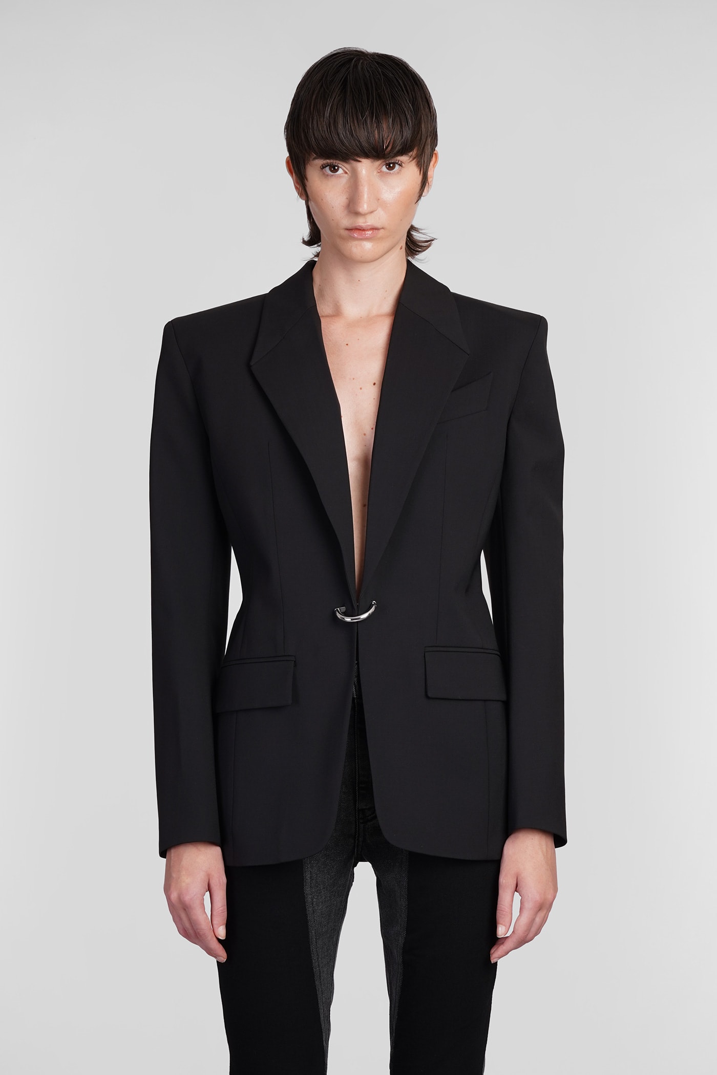 Mugler Blazer In Black Wool