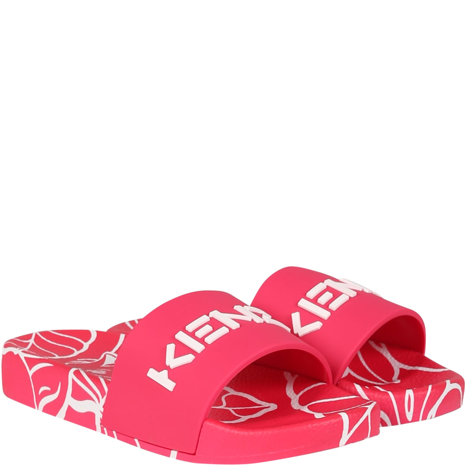 Shop Kenzo Fuchsia Slippers For Girl With Logo