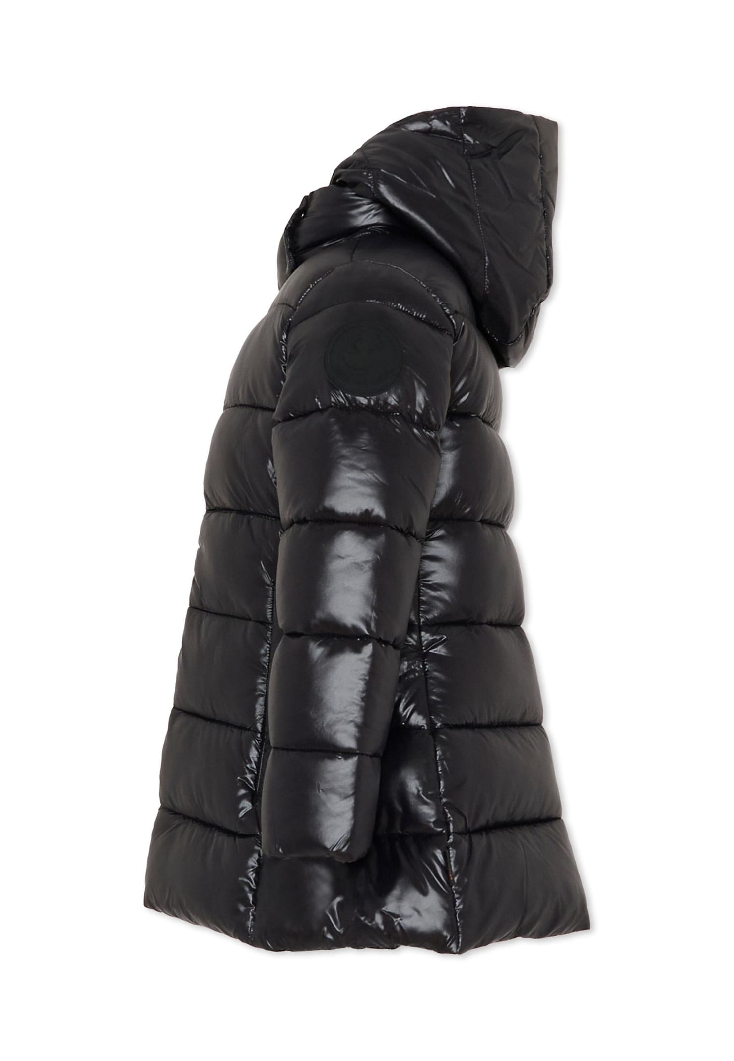 Save The Duck Black Down Jacket For Girl With Logo In Black