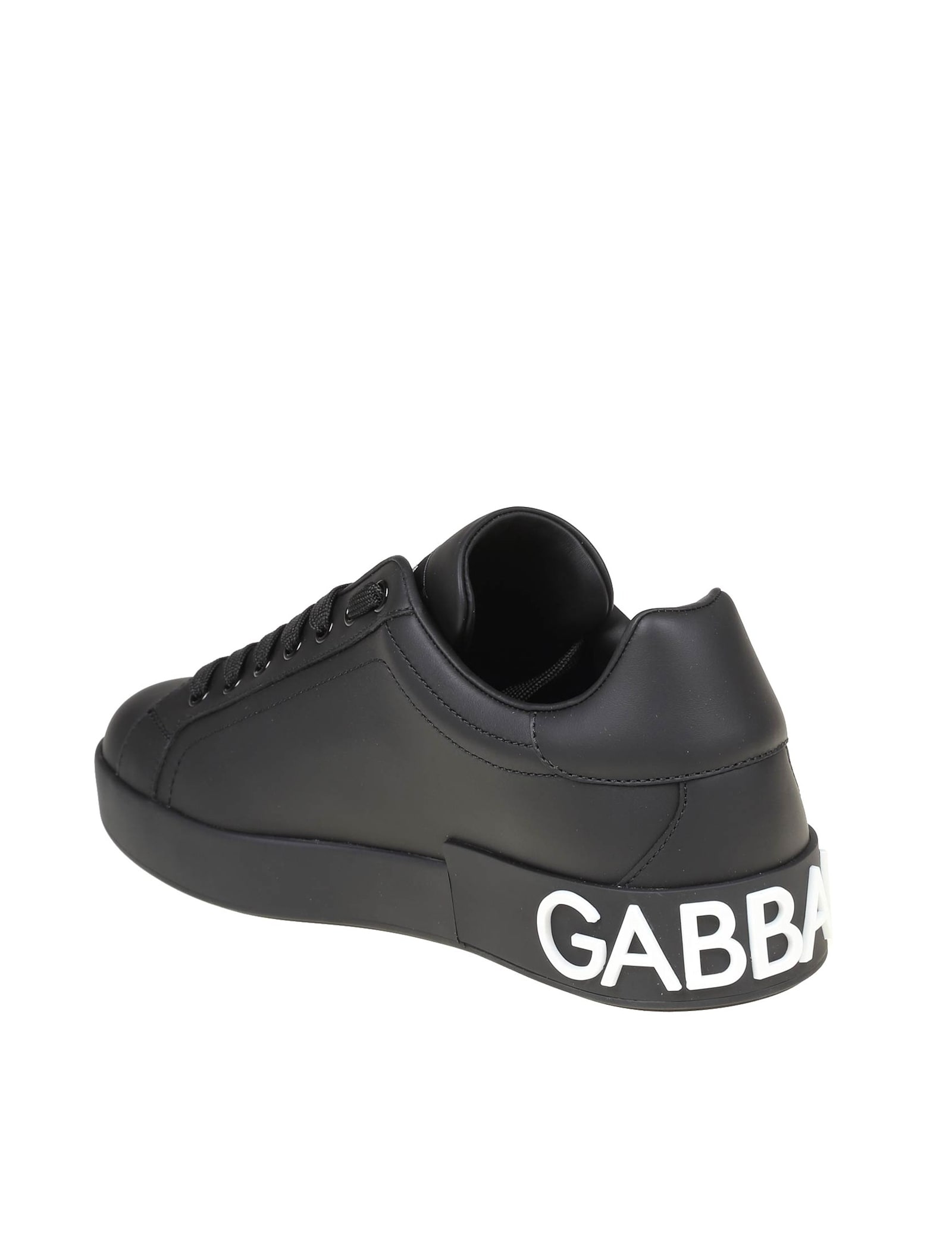 Shop Dolce & Gabbana Portofino Sneakers In Black Leather In Black /white