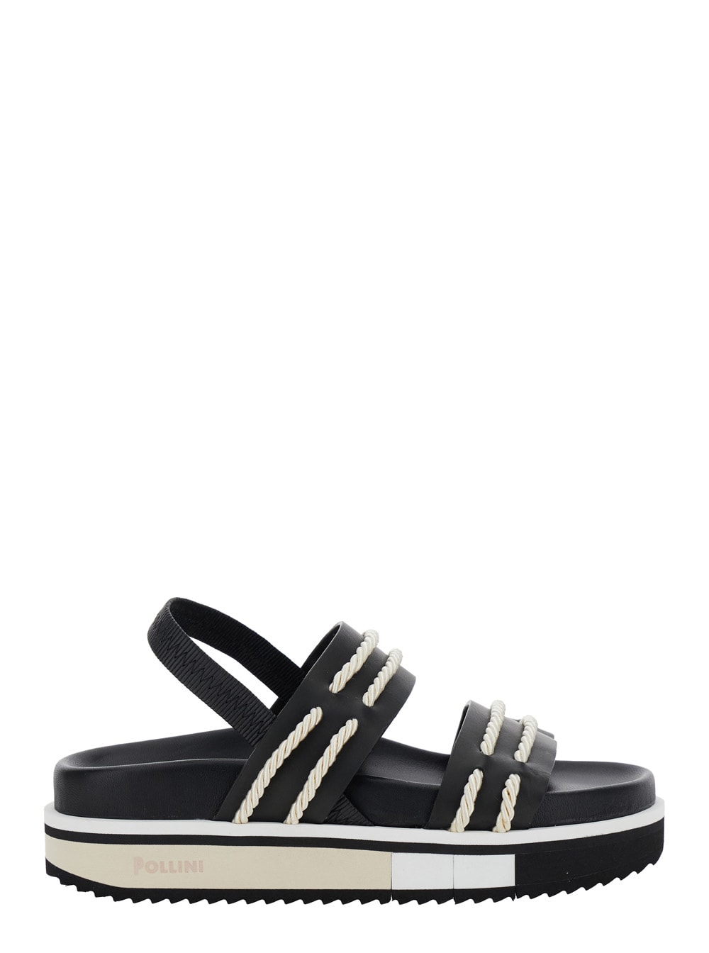 Black Sandals With Elastic Strap And Criss-crossed Details On The Front In Leather Woman