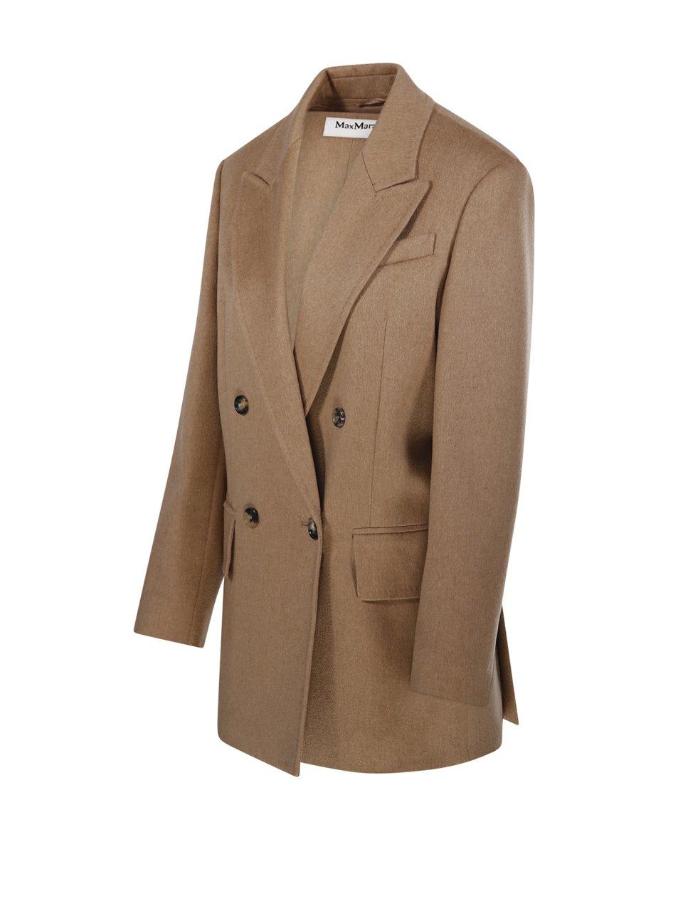 Shop Max Mara Falster Double-breasted Long-sleeved Jacket In Camel