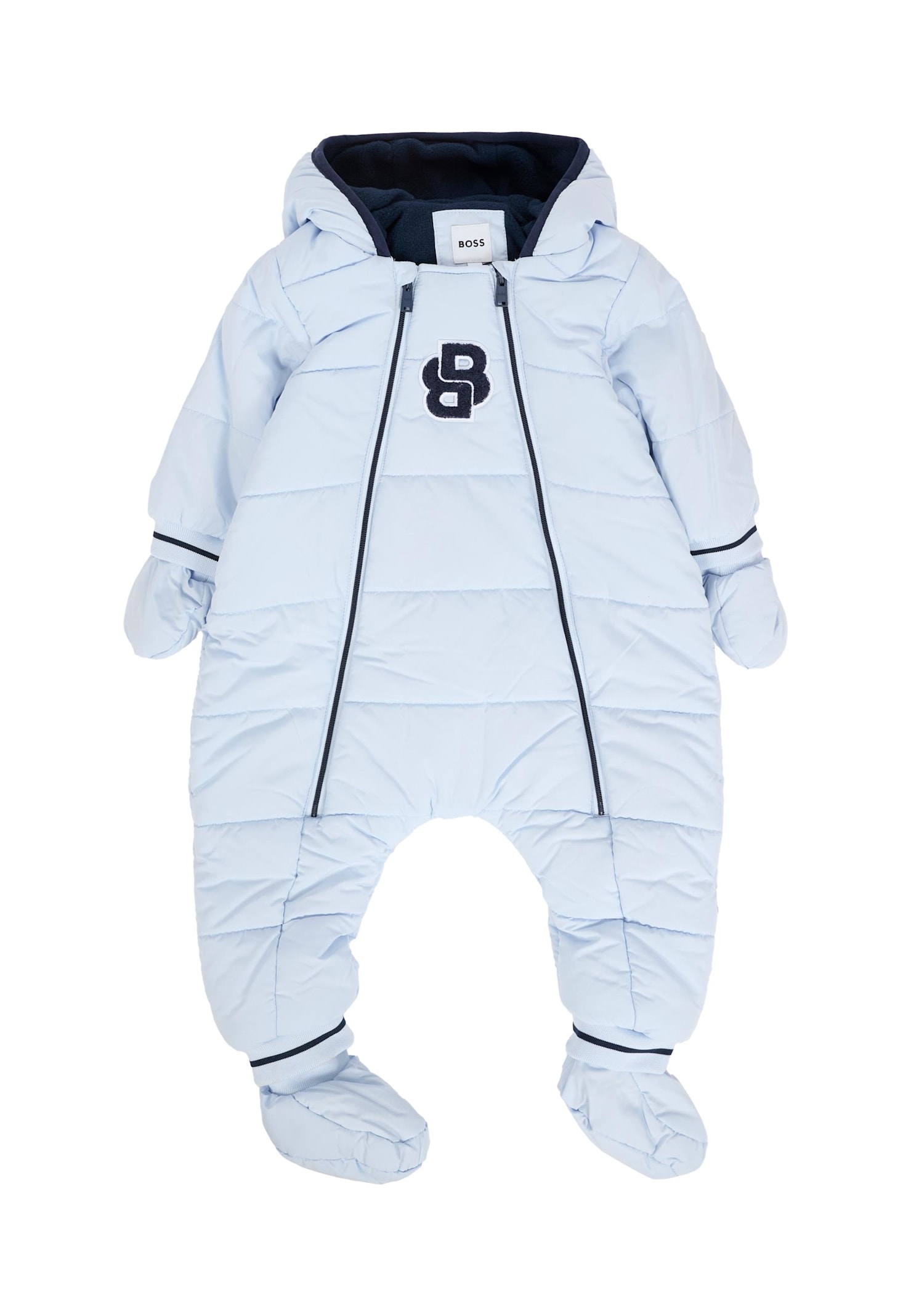 Hugo Boss Light Blue Down Jacket For Baby Boy With Logo In Blue