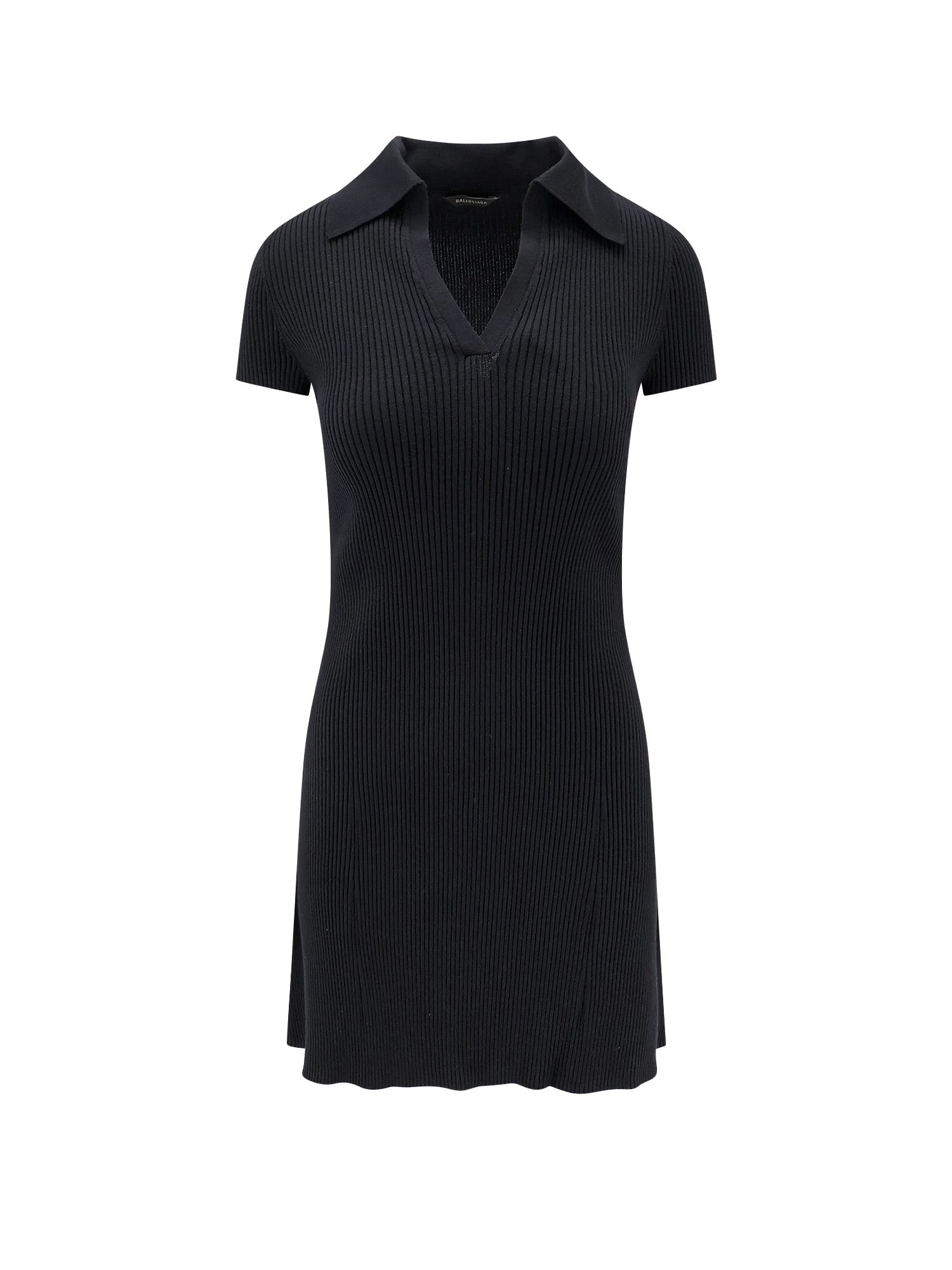 Balenciaga Wool Blend Mini Dress With Ribbed Texture In Black