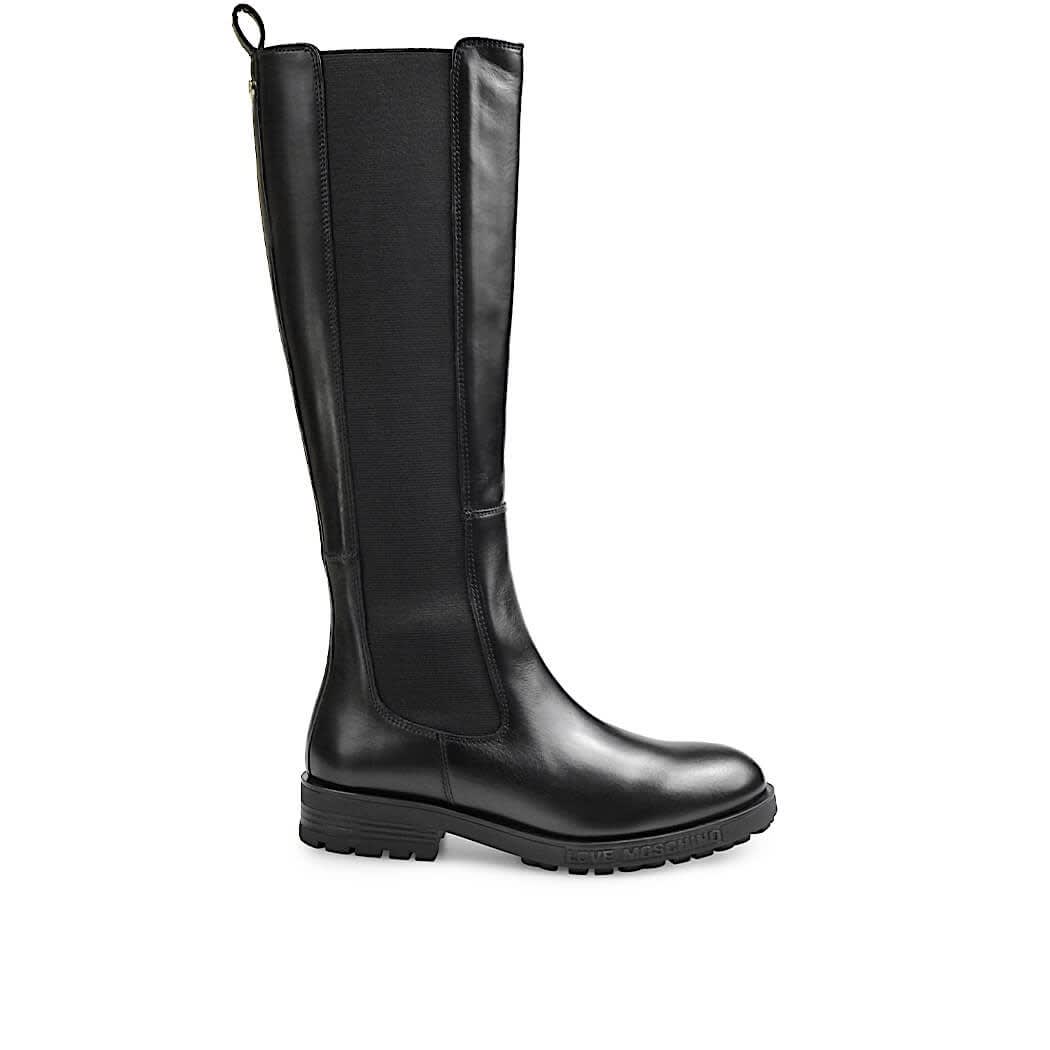 Love Moschino Black Leather Chelsea High Boot